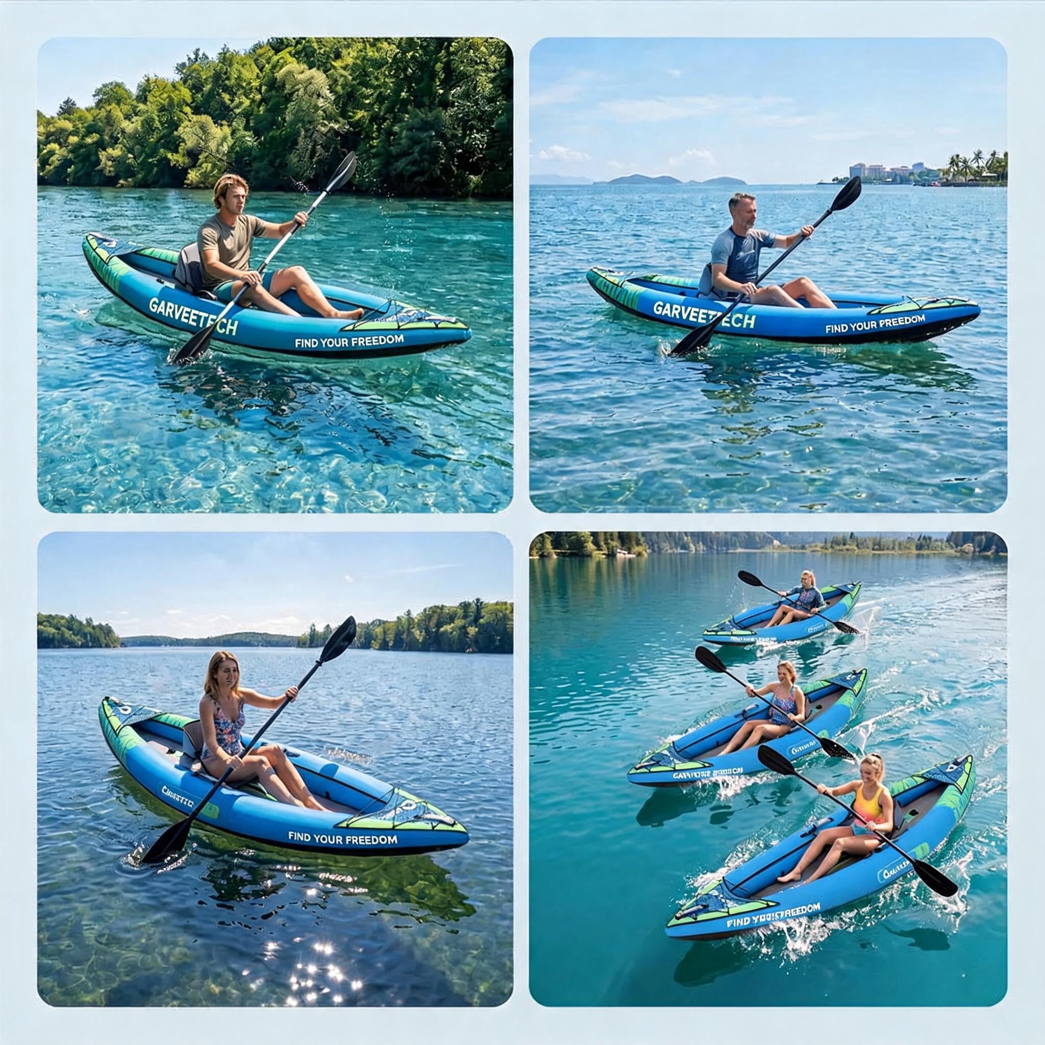 GarveeTech Kayak Inflable 1 Plaza, 900D Antipinchazos, 300x93x40 cm | Kayak inflable 1 plaza, 900D resistente a pinchazos, para lago y río, 300 x 93 x 40 cm