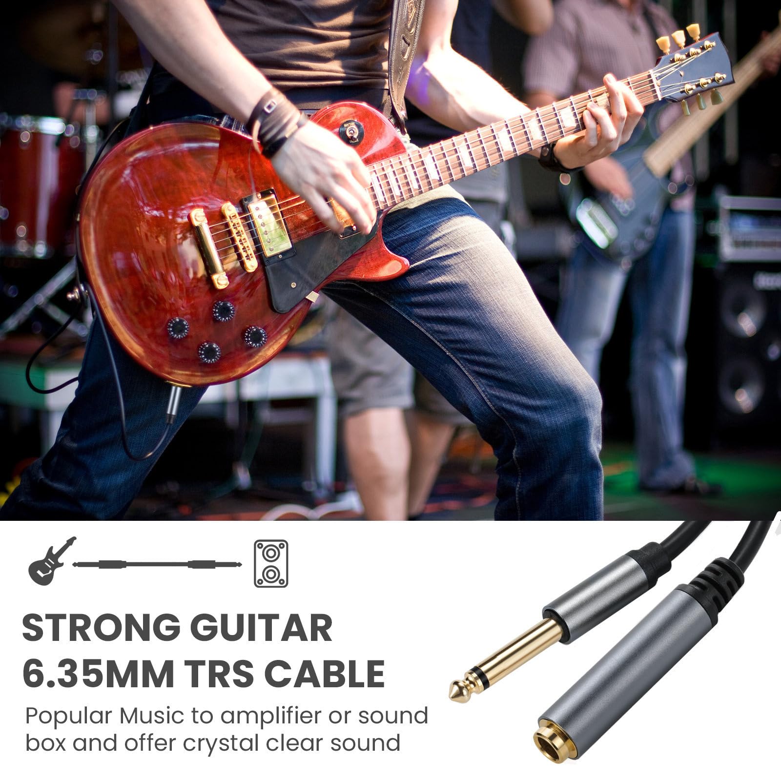 Halokny 6.35mm to 6.35mm Instrument Cable, Golden Plated 1/4 Inch Male to Female TS Mono Audio Jack for Electric Guitar Bass - Image 4
