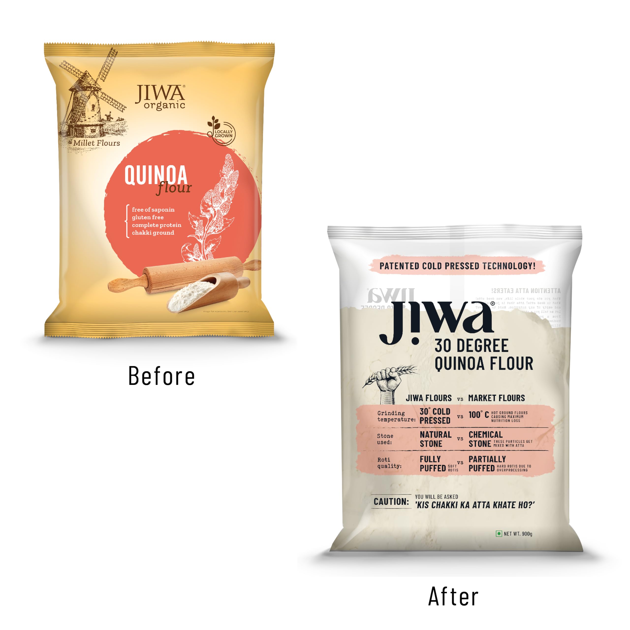 JIWA healthy by nature Organic Quinoa Flour | Soft Fluffy Rotis | Protein Rich Chakki Ground Atta | Indian Origin | Certified Organic & Gluten Free | 100% Natural | 900 g - Image 4 thumbnail