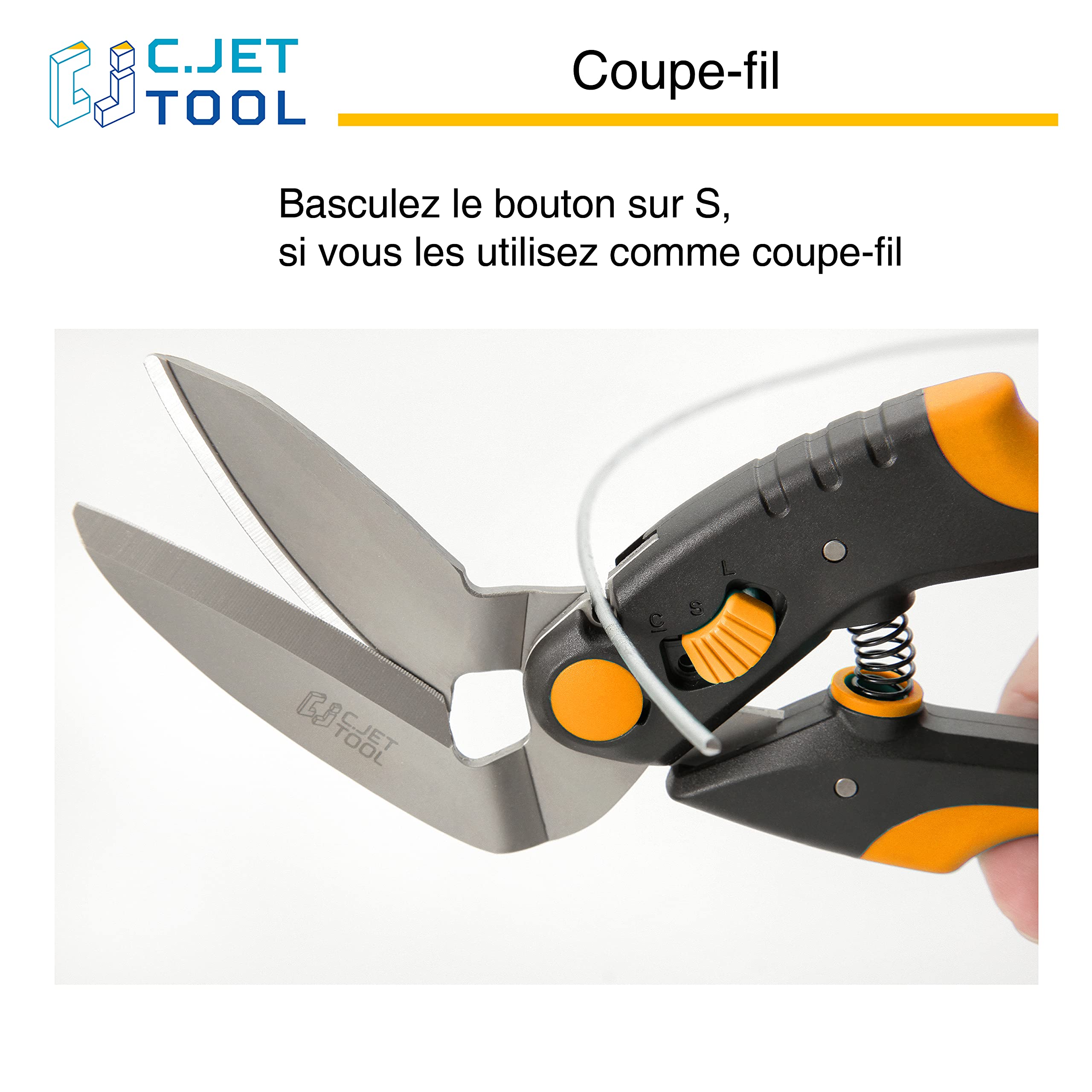 C.JET TOOL Ciseaux robustes de 25,4 cm, coupe-tapis, ciseaux industriels, polyvalents, ciseaux pour tapis, carton, cuir, élagage, jardinage, poignée souple professionnelle en acier inoxydable (Orange)