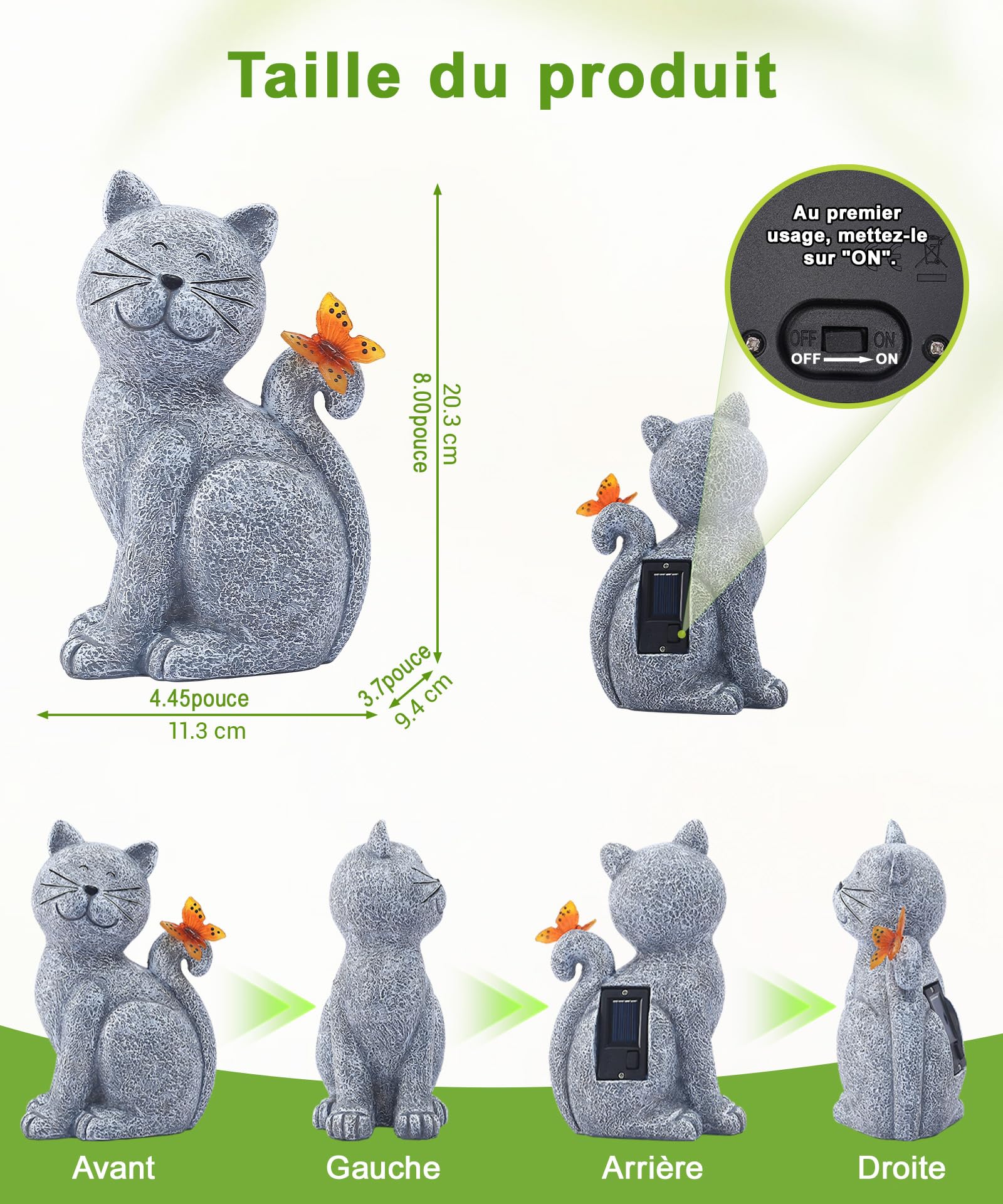 Yeomoo Figurines Chats avec Papillon Solaire Decoration Jardin Exterieur