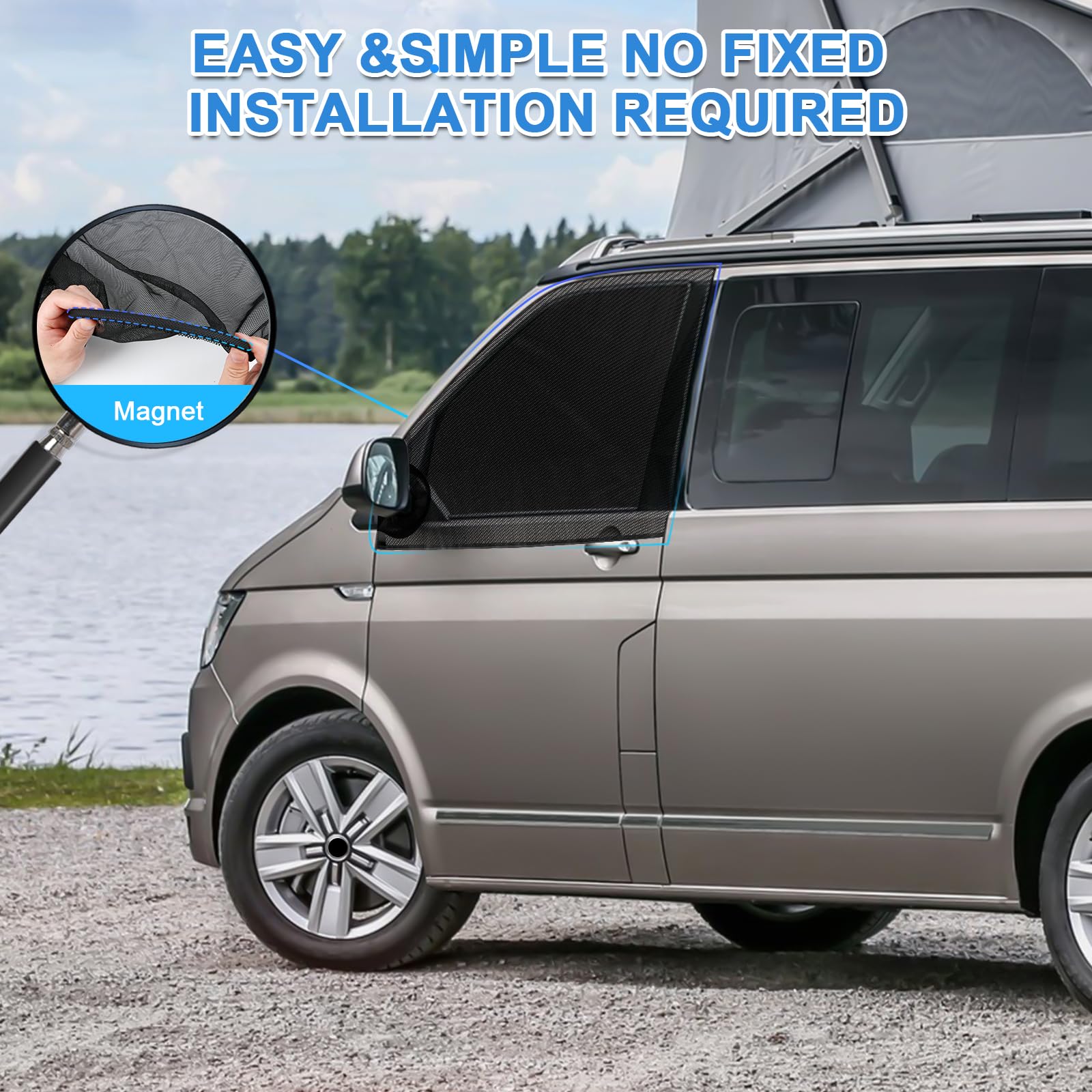 Moskitiera zastępcza do VW T4, T5, T6, T6.1, T7 California 1990-2025, magnetyczna siatka przeciw owadom na drzwi wejściowe (para), 2 sztuki, dwuwarstwowa, oddychająca, na kemping