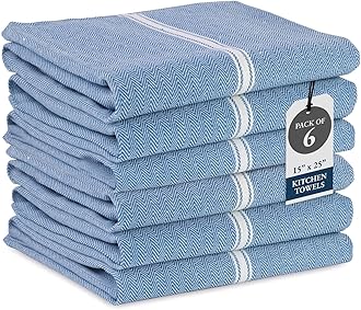 Kitchen Towels Set - 100% Pure Cotton Dish Towels for Kitchen, Super Absorbent Kitchen Hand Towel, Tea Towels, Soft & Durable Dish Cloths, Pack of 6 – 14”x25”, Indigo