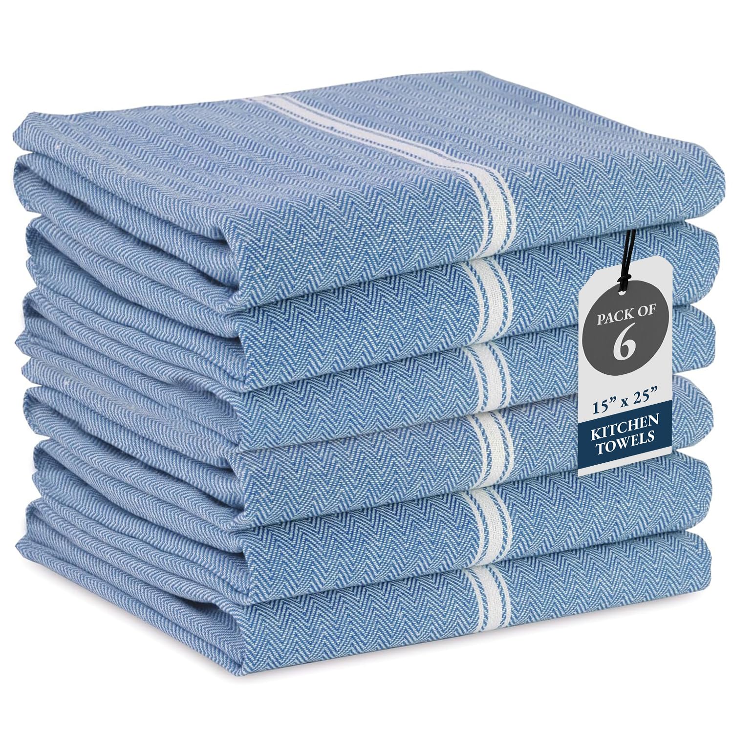 LANE LINEN Kitchen Towels Set - 100% Pure Cotton Dish Towels for Kitchen, Super Absorbent Kitchen Hand Towel, Tea Towels, Soft & Durable Dish Cloths, Pack of 6 – 14”x25”, Indigo