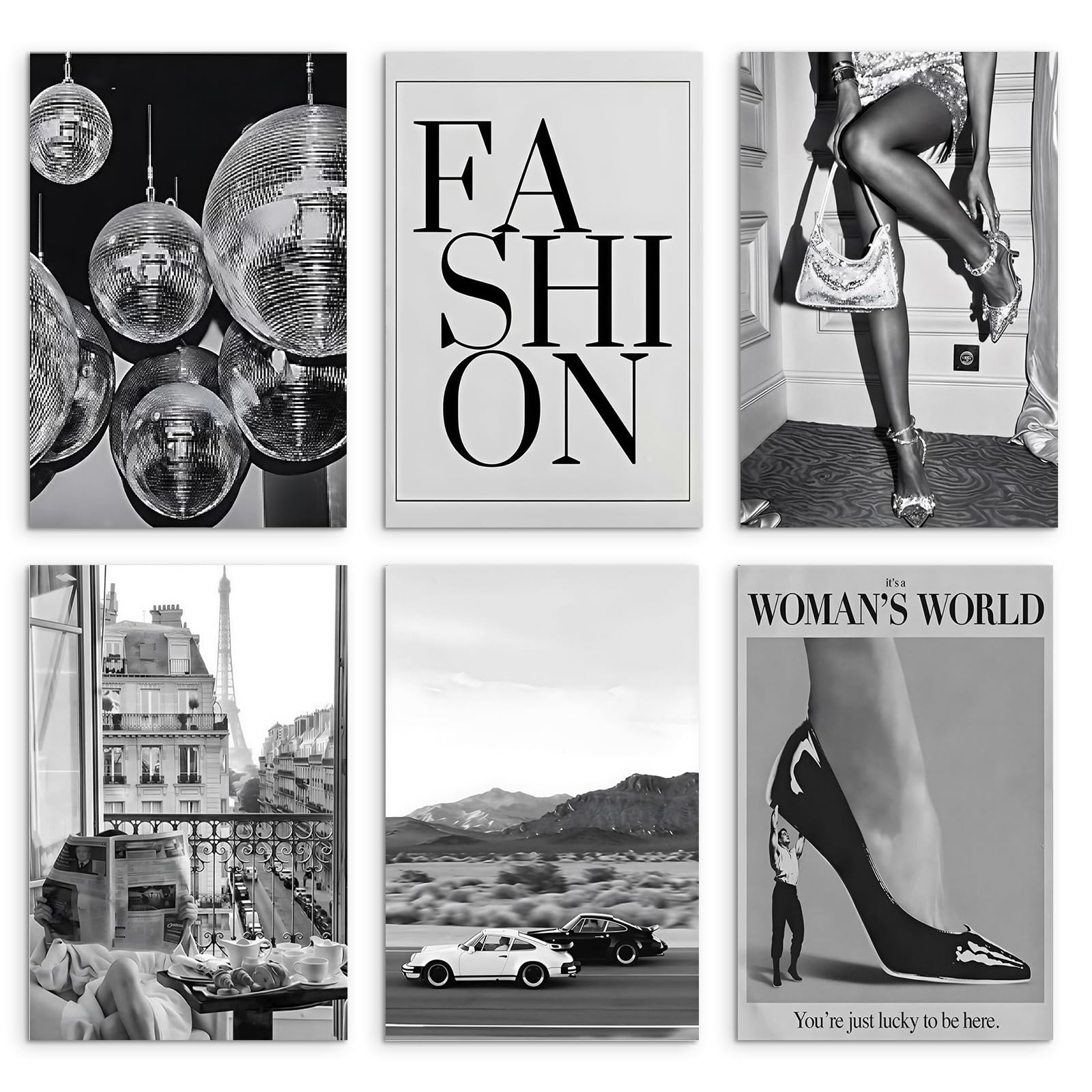 6 Pcs Fashion Bedroom Canvas Wall Art, Black and White Pictures, 30 x 20 cm