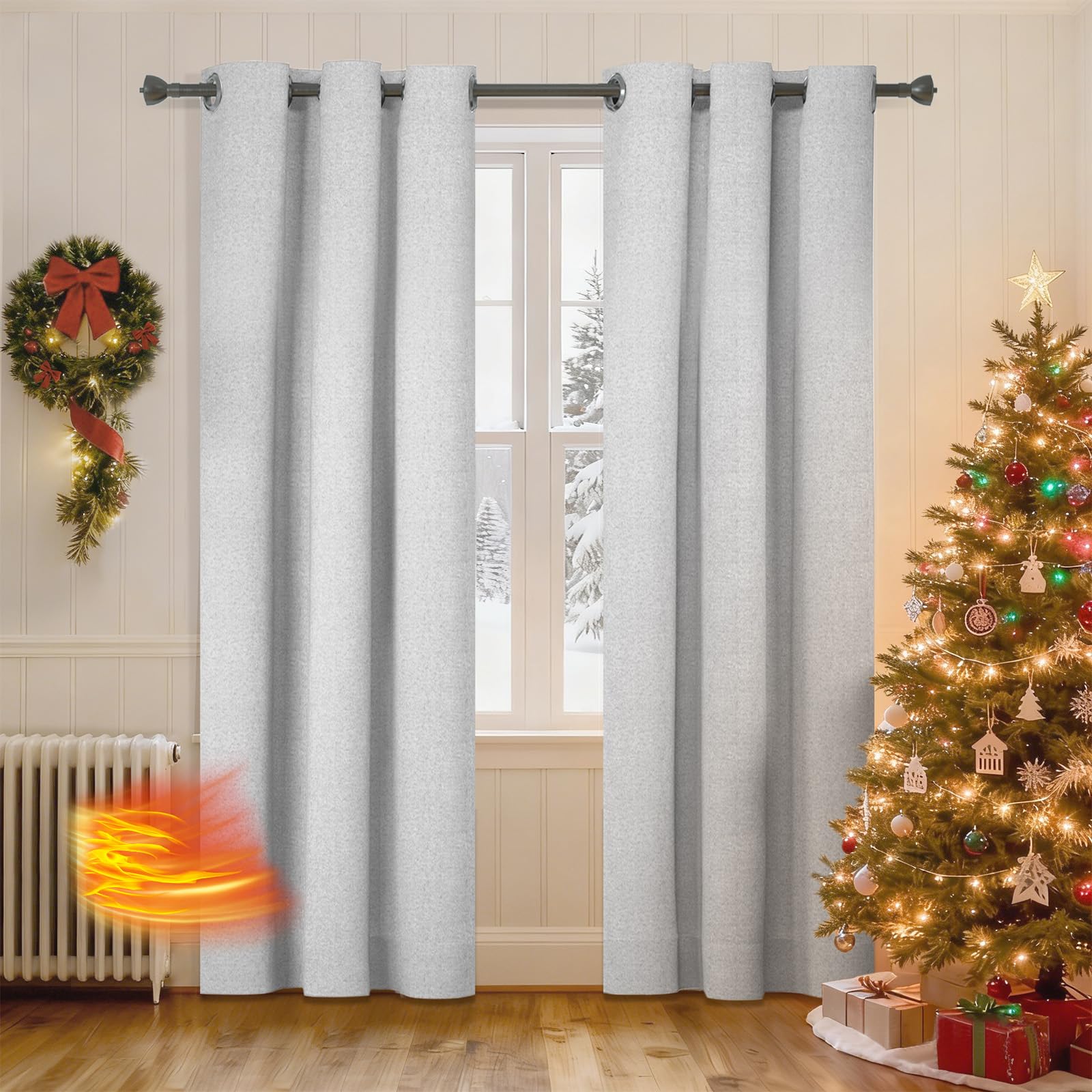 Ystyle Curtains Set of 2, 100% Blackout Curtains, 55 x 89 Inch, Thermal Curtain Against Cold and Heat, Linen Look, Opaque Living Room, Sound Insulation Curtain with Eyelets, Bedroom, Beige โ image 1