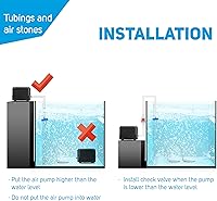 Vista 6 de Bomba de aire silenciosa 475GPH 30L/MIN 20W 2 salidas de flujo de aire ajustable para acuarios, peceras, sistemas hidropónicos