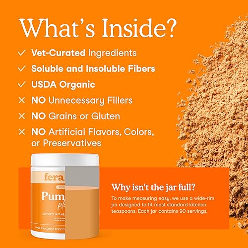 Miniatura 4 de Fera Pets Cat & Dog Pumpkin Plus - Suplemento de fibra - USDA Orgánico - Apoya la salud intestinal y digestiva - Promueve la regularidad - 7 fuentes