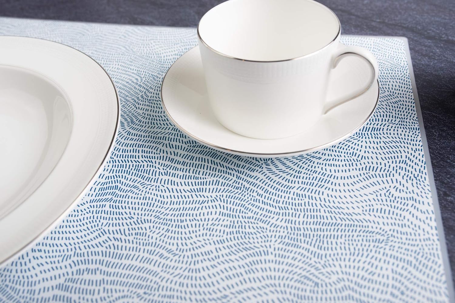 Mintrico placemat for Dining Table Set of 2 Silicone Heat Resistant Non Slip (2, Blue Lines) …