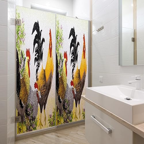 Miniatura 9 de Película decorativa de privacidad para ventana, diseño de gallo con pollo, estática, translúcida, adhesivos para ventana, vidrio esmerilado,