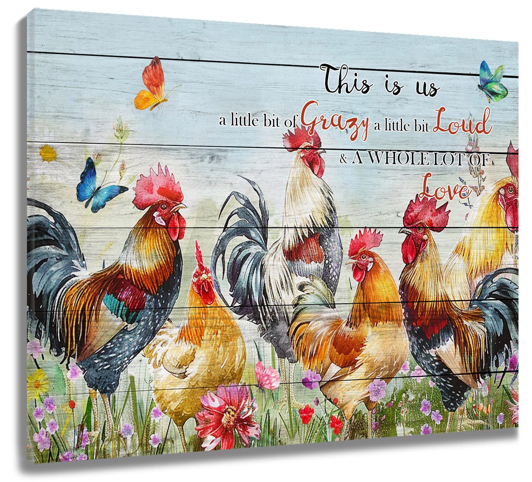LB Farmhouse Chicken Wall Art Inspirational QuotesRustic Flower with Butterfly Canvas Prints Wall Art for Living Room Bathroom Bedroom Dorm Wall Decor,20Wx16H inch Wooden Framed โ image 1