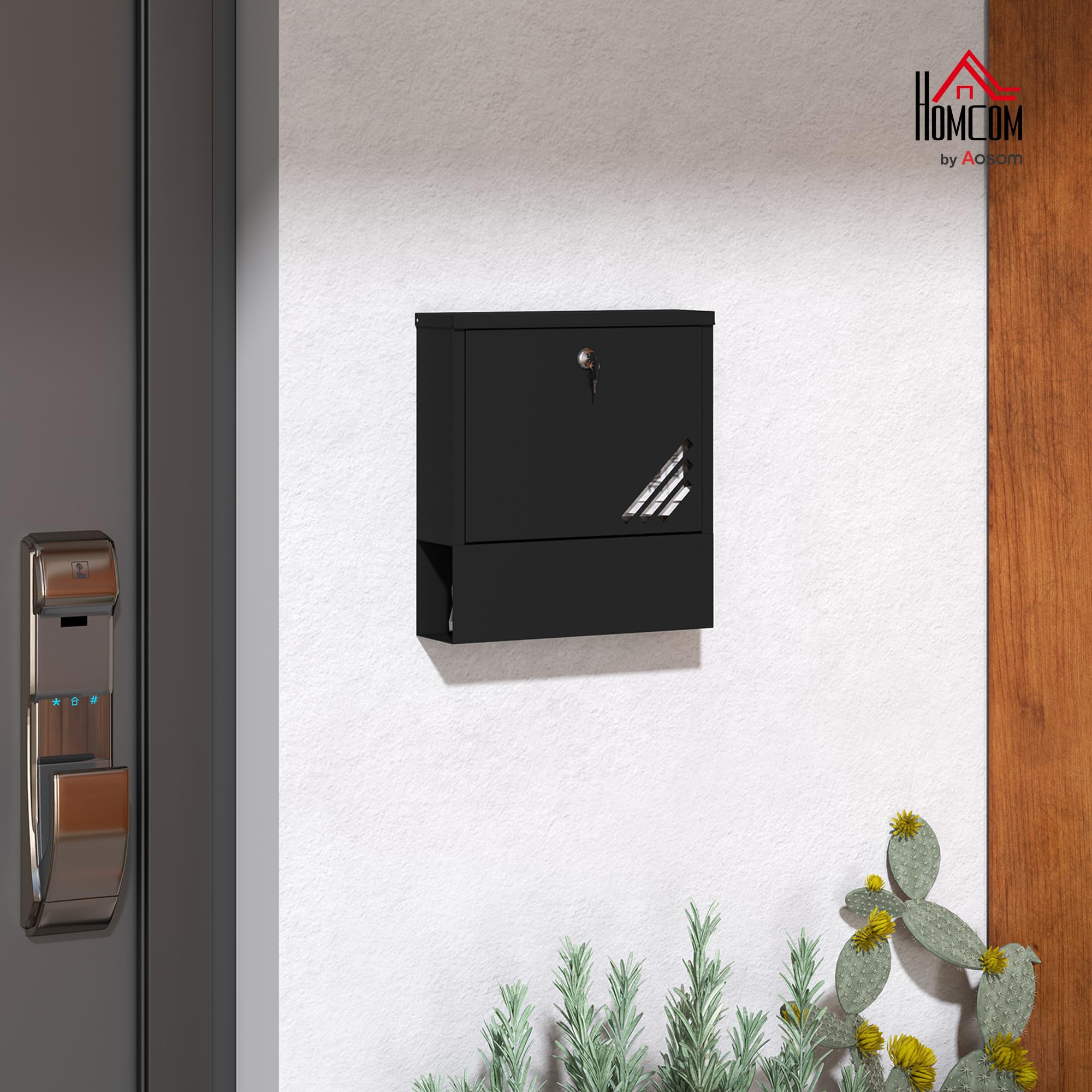 HOMCOM Cassetta Postale a Muro con Finestrella, Serratura e 2 Chiavi, Cassetta delle Lettere Max A4 in Metallo, 30x8.5x32.5 cm, Grigio Carbone