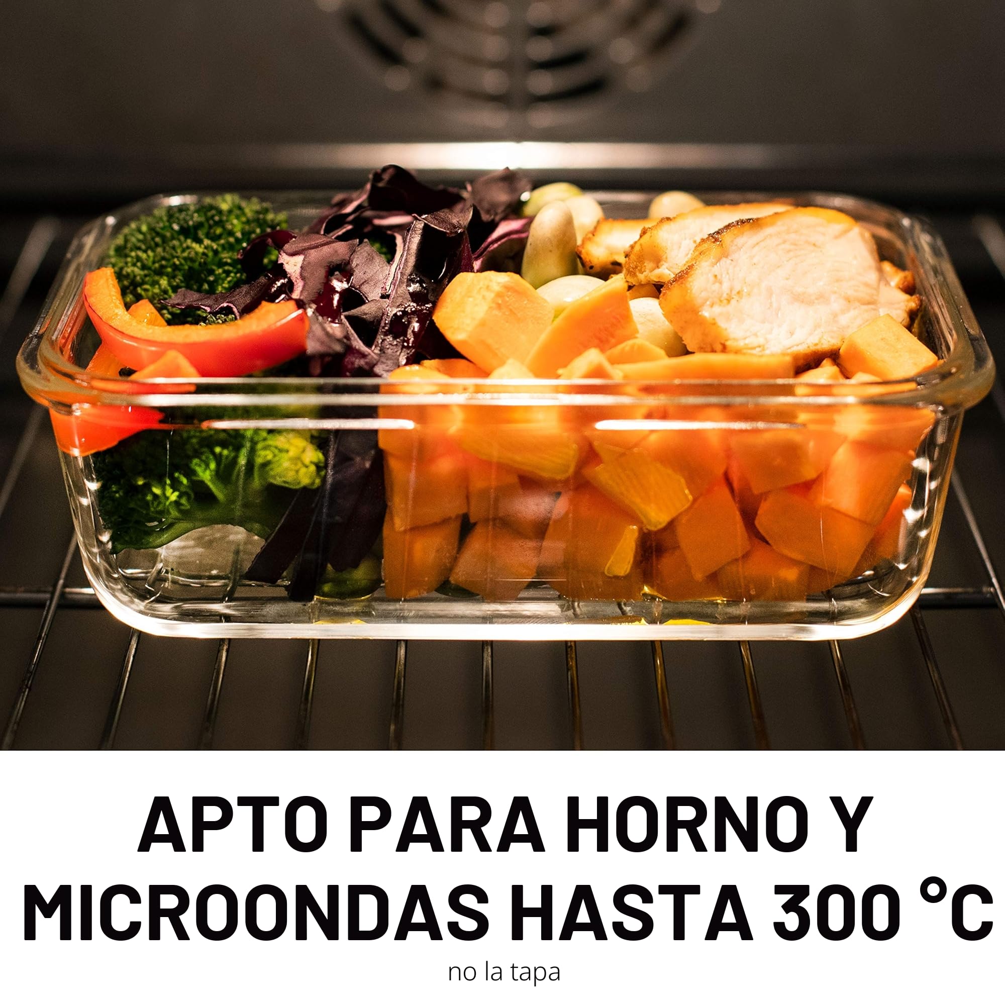 Igluu Meal Prep Recipientes de Cristal (Set de 5 y Tapa Extra) – 840ml | Rectángulo – Con Válvula de Ventilación, Sin BPA – Horno, Freidora de Aire, Microondas y Lavavajillas – Borosilicato