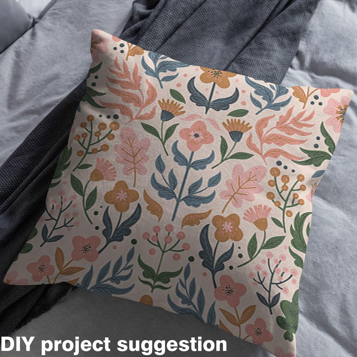 The Yard Tissu rétro à motif de fleurs roses bleues et vertes pour les amateurs de couture, tissu de style rustique pour décoration de chambre et bricolage d'ameublement, 4,6 m