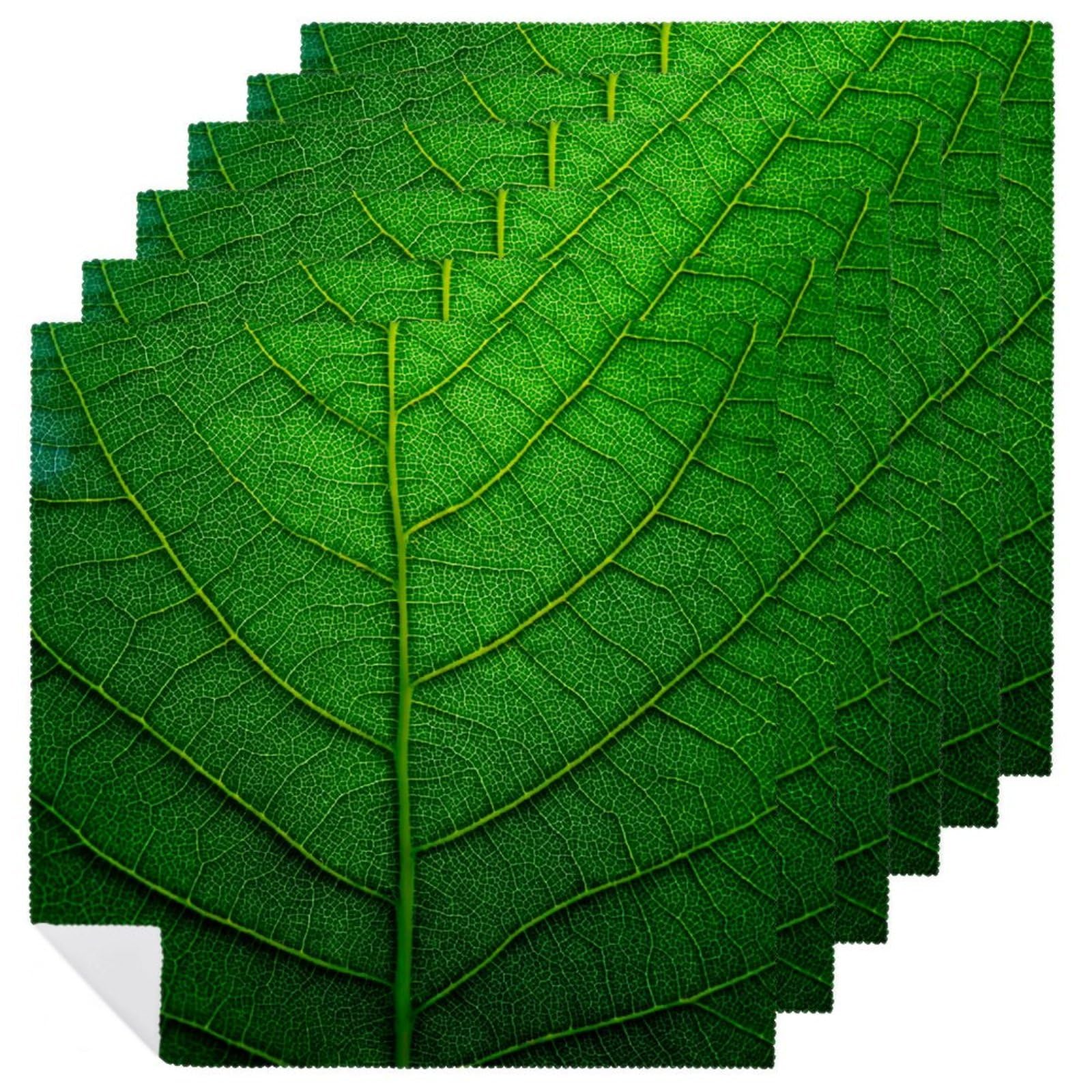 Green Leaf Texture Cloth Napkins Set of 6, Square Premium Reusable Washable Polyester Table Linen Napkin for Dinner Party