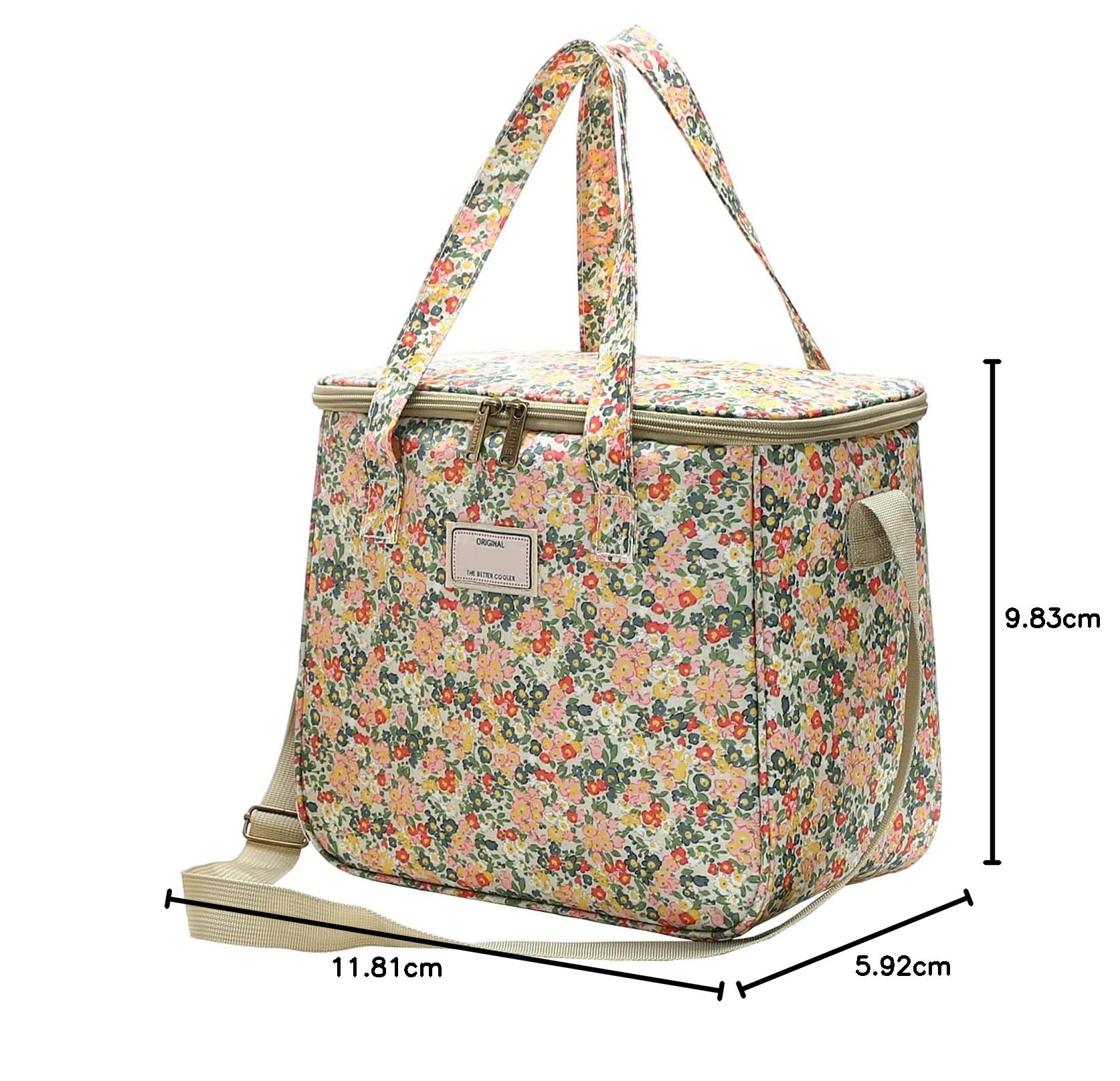 Nanxson Termica Pranzo Borsa Grande Termica Riutilizzabile Floreale Borsa per Ufficio,Lavoro,Scuola,Picnic,Spiaggia con Tracolla Regolabile (11.25L,A-Beige)