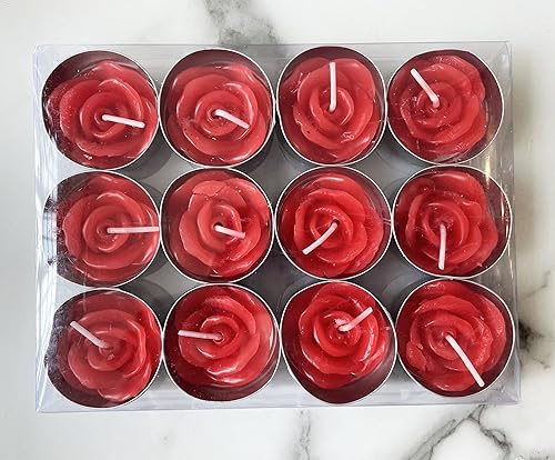 Miniatura 9 de Velas de té de rosa, 12 piezas hechas a mano delicadas velas de flores con 100 pétalos de rosa de seda, mini discos de vela para bodas, Rojo,Rosa