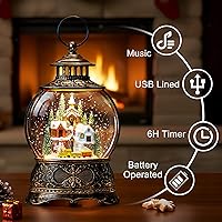 Vista 2 de Linterna de agua de globo de nieve de Navidad con aldea de montaña y escena de tren, funciona con pilas o alimentado por USB, decoración navideña
