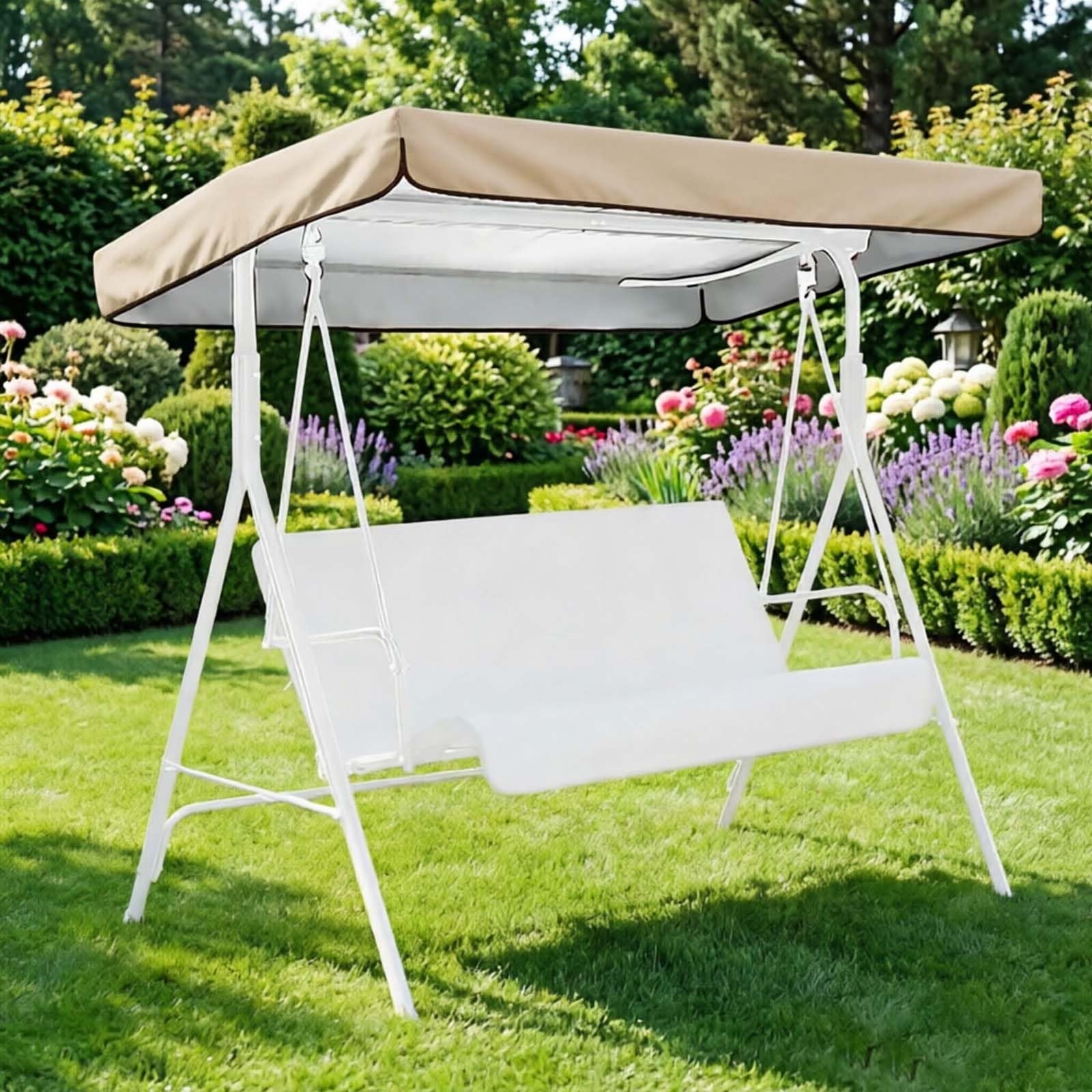 Copertura superiore di ricambio per dondolo da portico, tettoia universale per dondolo da 2 o 3 posti, tettoia impermeabile, per amaca da giardino, parasole anti-UV (beige, 195,6 x 124,5 cm)