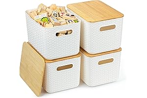 4 Packs Storage Bins with Bamboo Lids:Declutter in Style!