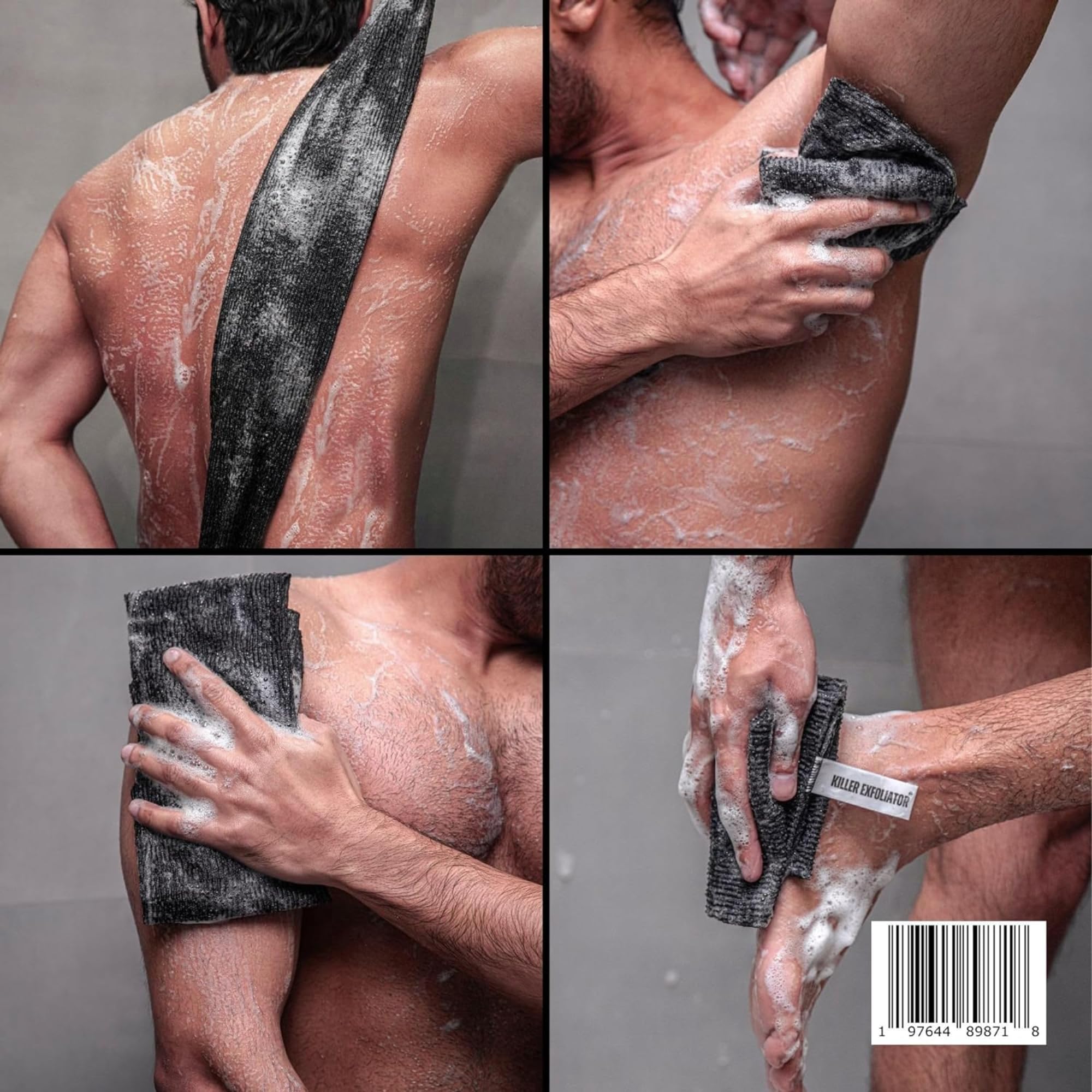 Extra Rough Exfoliating Washcloth-Extreme Body & Back Scrubber for Shower, Extra Long, Hygienic Rough Exfoliator, Men & Women, 2 Count Pack, Black & Grey, Killer Exfoliator