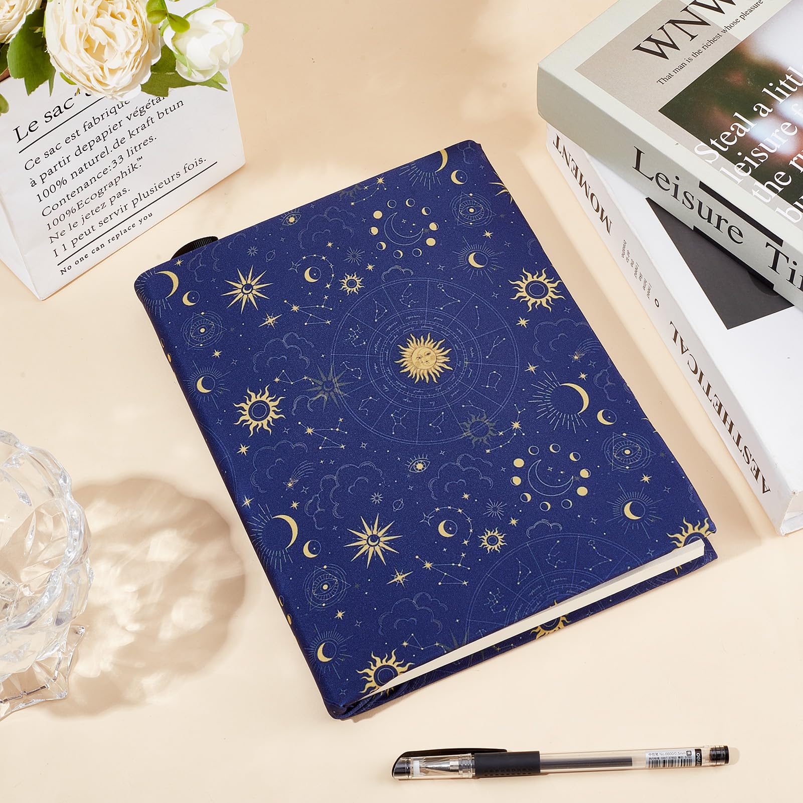 NICENEEDED Copertina Estensibile per Libri, Custodia per Libro Stella Luna Blu Navy