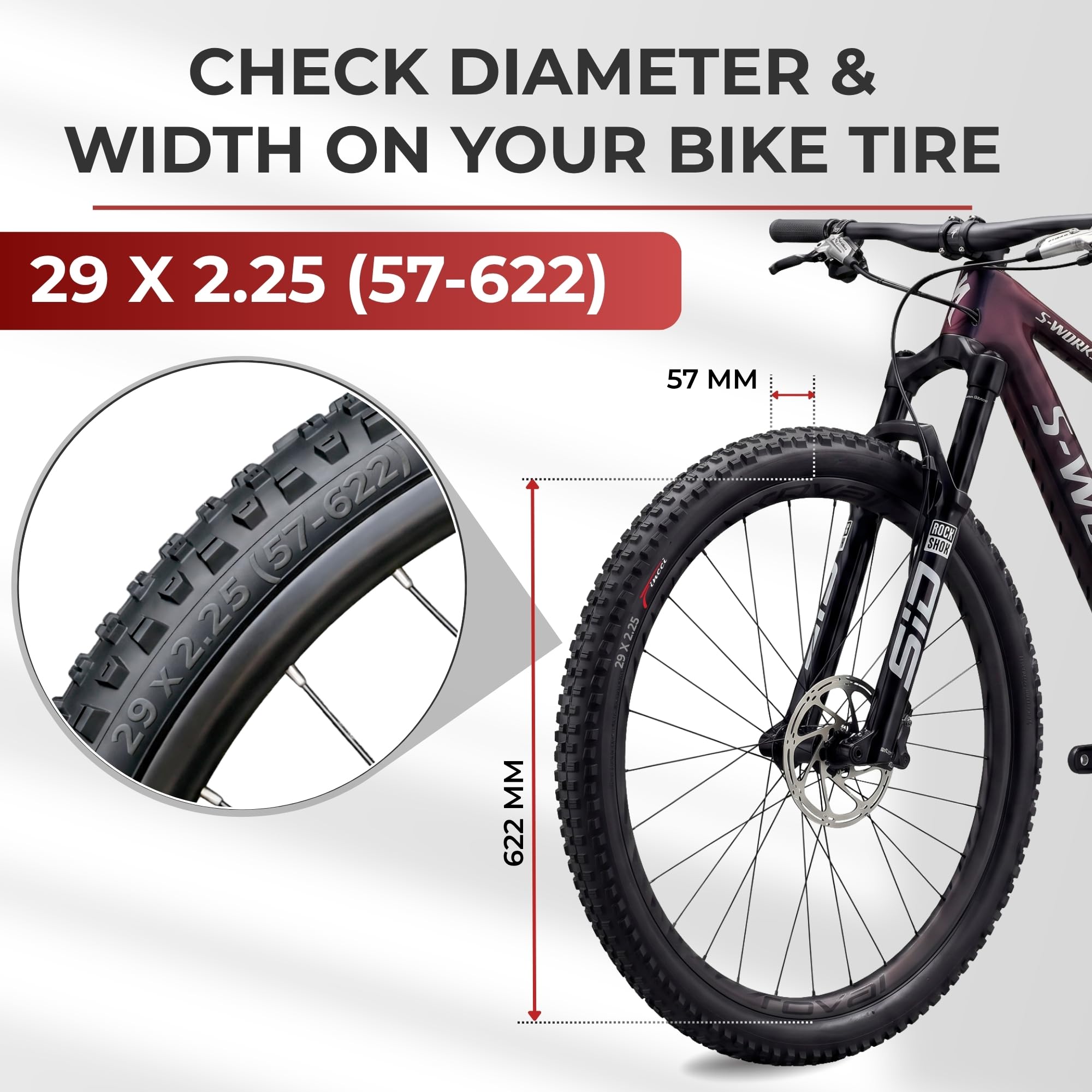 Fincci Maori składana opona rowerowa 57-622 z dętką Presta 60 TPI z nylonową ochroną do roweru górskiego, enduro, żwiru, MTB, roweru hybrydowego
