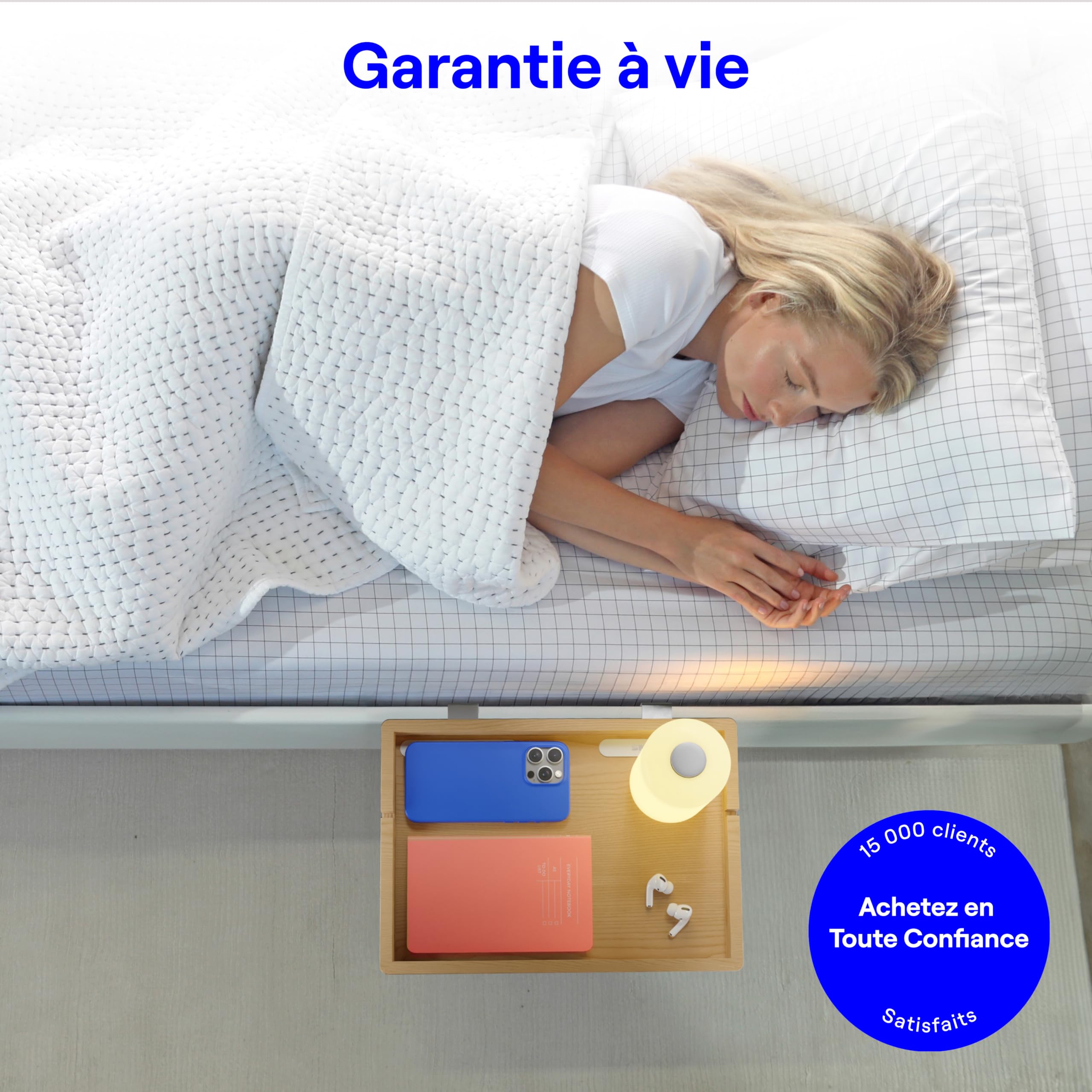 BedShelfie Étagère de Chevet pour Lit, Table de Nuit Suspendue, Accessoires Essentiels pour Dortoir Universitaire, Table de Chevet à Suspendre de Loft, Plateau de Lit (Modèle Flexfit, Naturel)