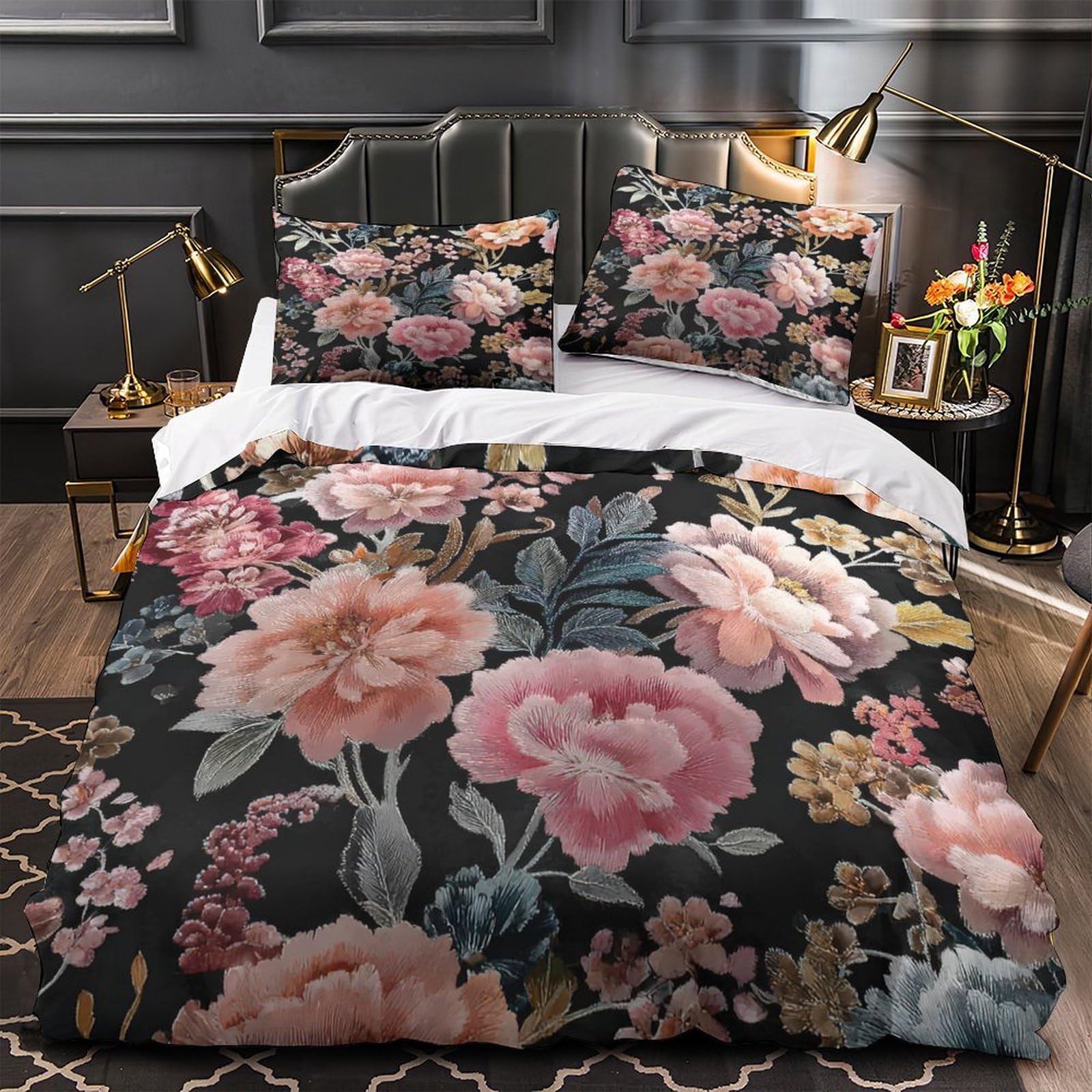 Parure de lit broderie vintage en microfibre hypoallergénique premium