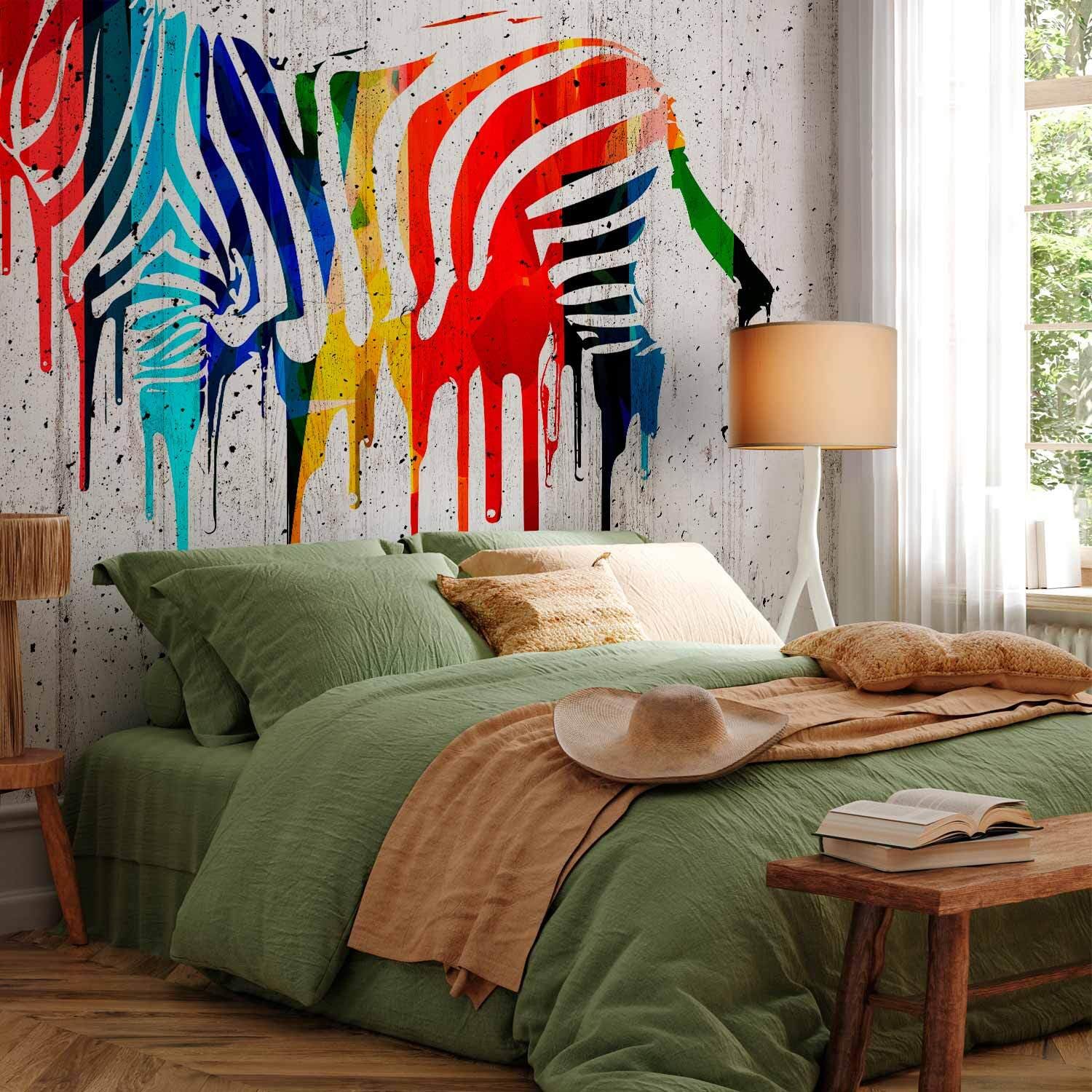decomonkey Premium Fototapete Graffiti Steinwand, 350x256 cm, XXL, Zebra | Vlies, Schlafzimmer, Wohnzimmer, Design, Tapete, Fototapeten, Tapeten, Vliestapete, Wandtapete, moderne, Wand