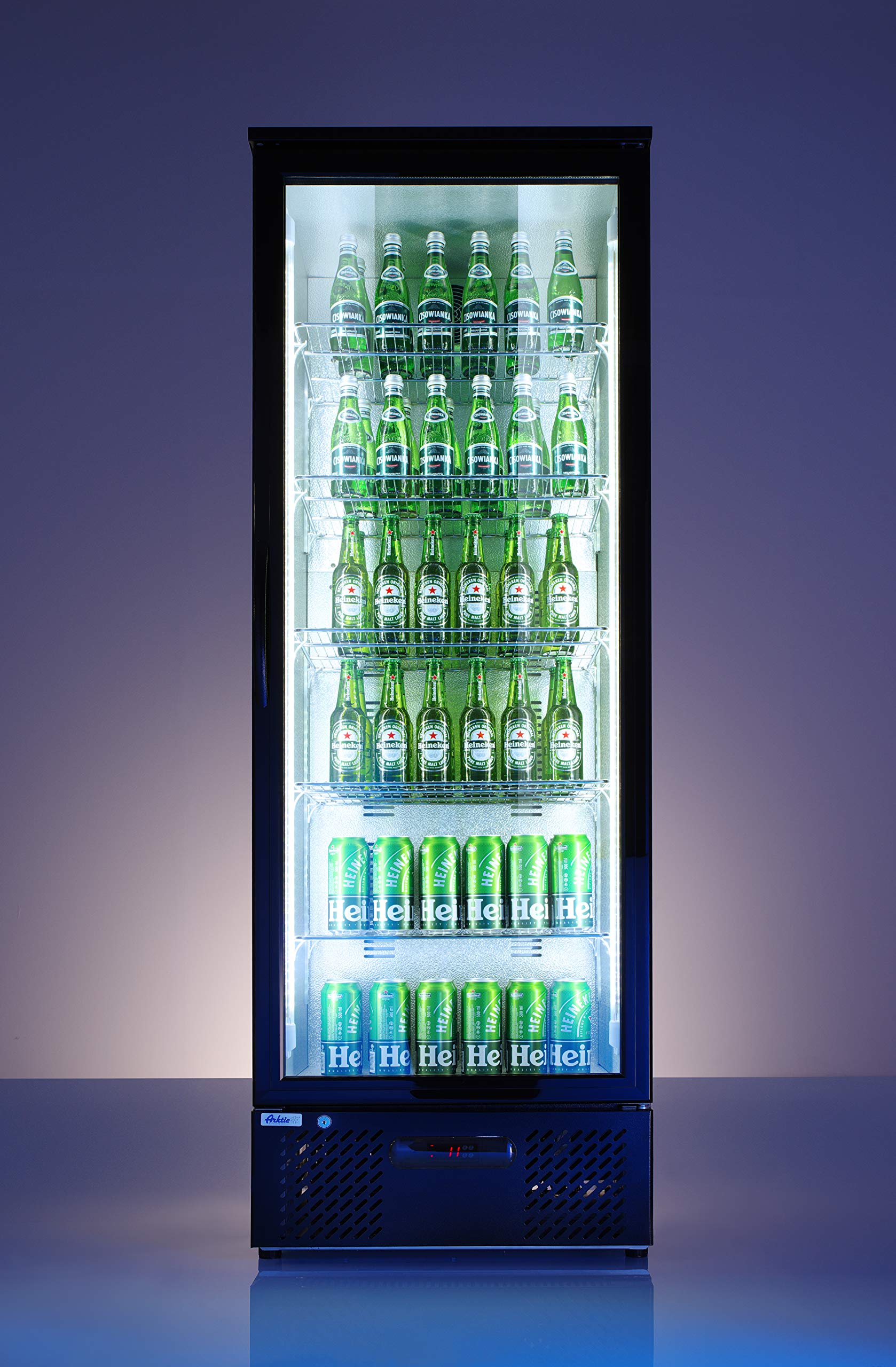 HENDI Refrigerador para bebidas Arktic, botellero vertical de bar, 1 puerta, 243L, 0–10°C, 220V, 195W, 600x530x(H) 1820mm, acero con recubrimiento en polvo negro