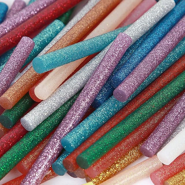 KEILEOHO 140 PCS Colored Glitter Hot Melt Glue Sticks, 14 Colors Mini Glue Sticks, Mini Hot Glue Sticks for Arts Crafts, Home General Repair, Holiday Gift Crafts
