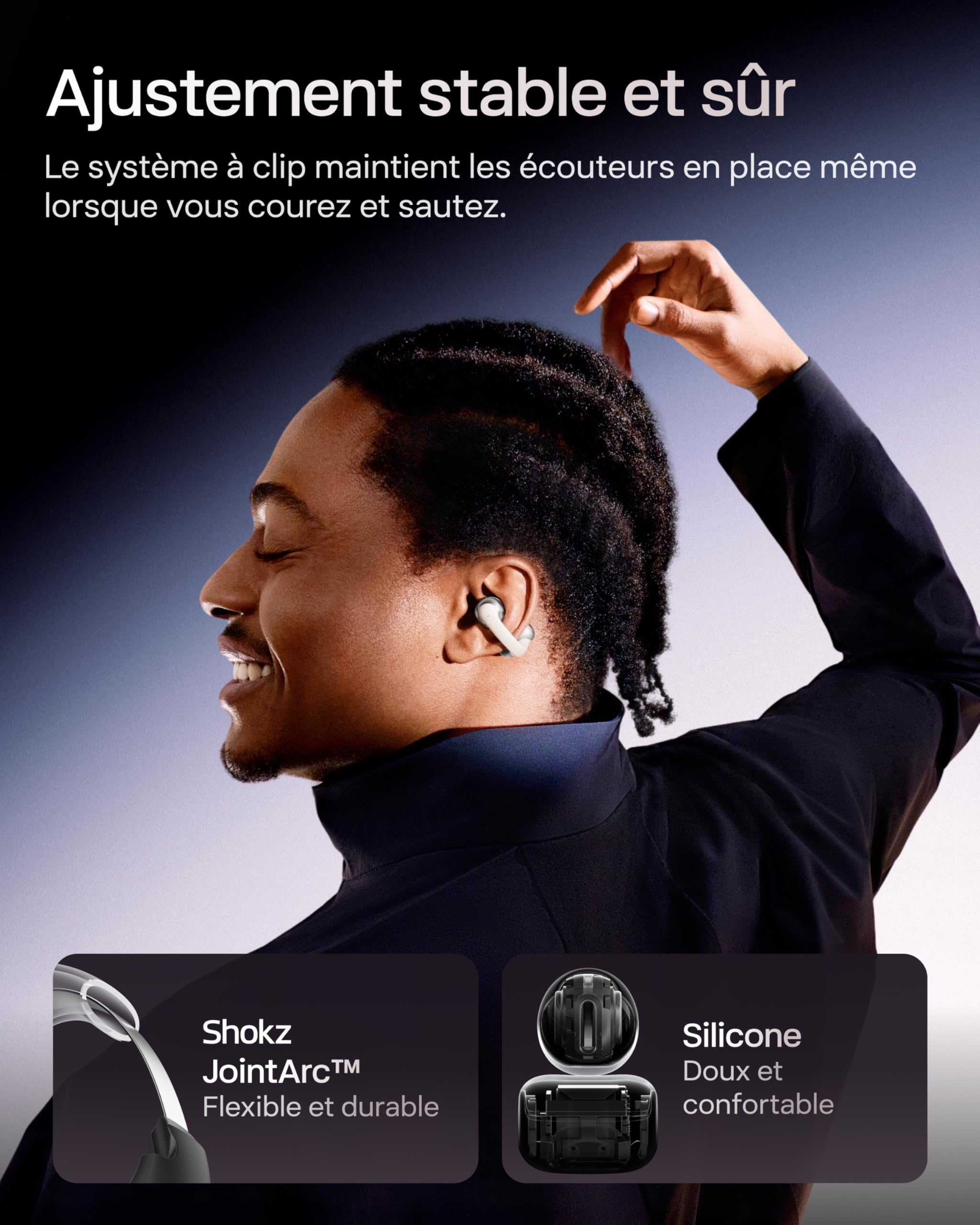 SHOKZ OpenDots One écouteurs Clip-on à Oreilles Libres, IP54 - Gris | audio dolby premium, à clip 6, 5 g, bluetooth 5.4, sans fil avec microphone, chargement rapide, 40 h d’autonomie, IP54