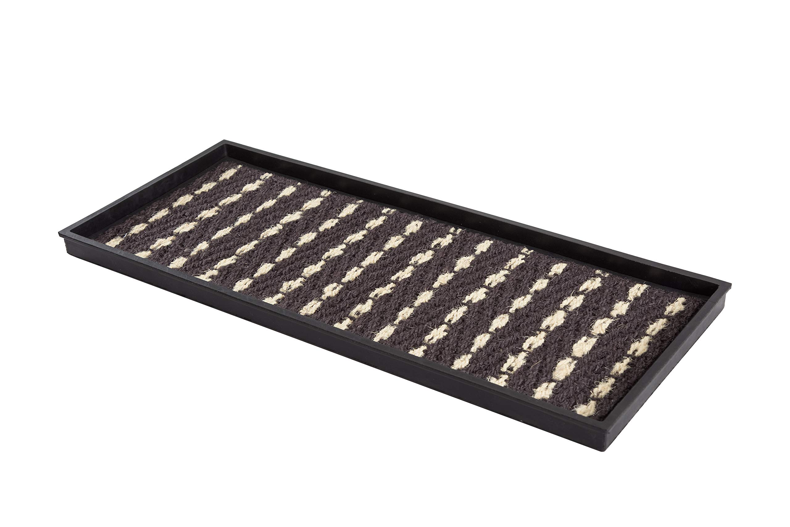 Anji MountainAMB0BT3F-008 Black Rubber Boot/Shoe Tray with Coir, Fits 3 Pair (34.5" Wide), Gray & Ivory Insert