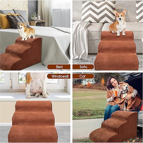 Miniatura 6 de Kphico Escaleras para mascotas, escalones antideslizantes para perros de 3 niveles, rampas de espuma de alta densidad de 15.7 pulgadas, escalones