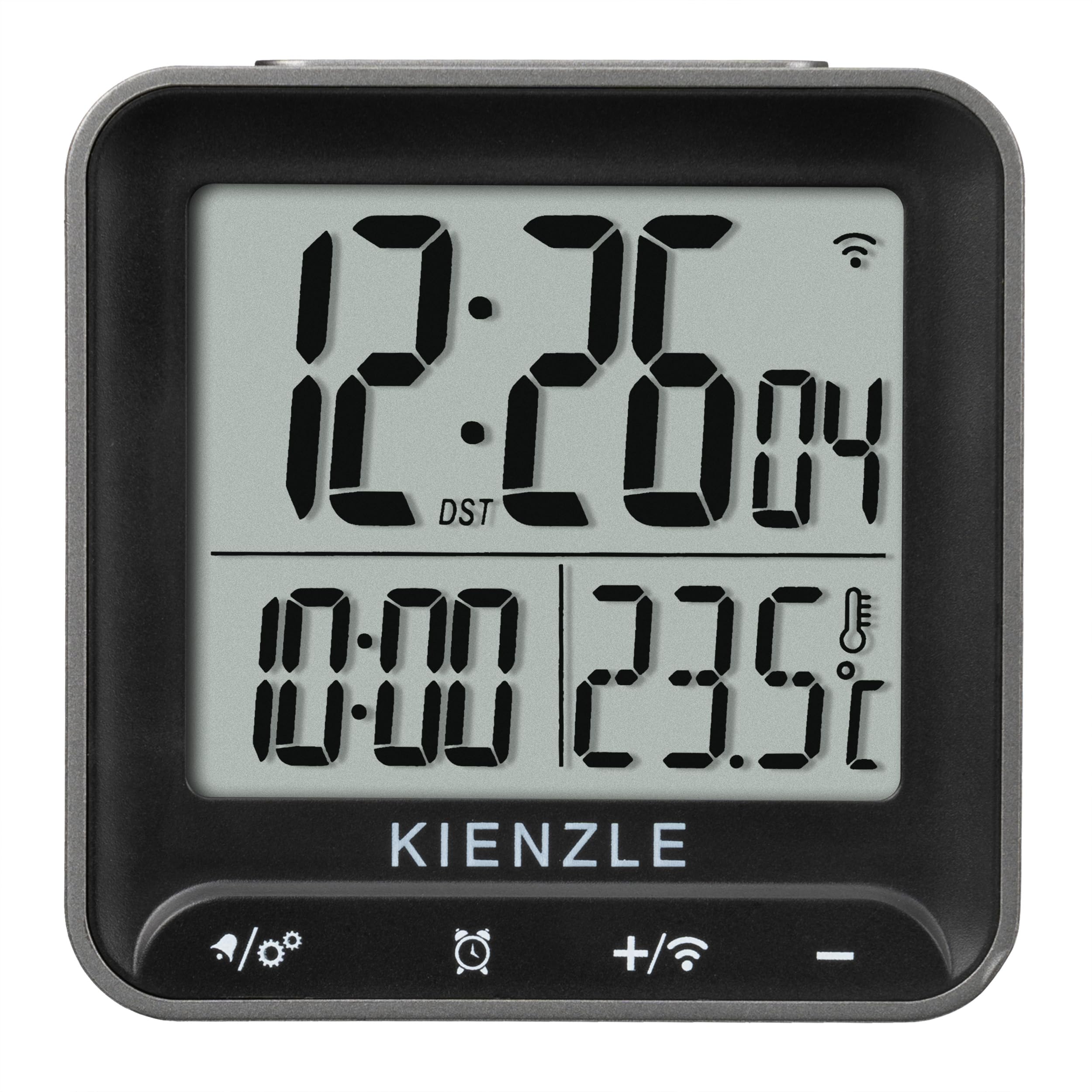Kienzle Sveglia digitale radiocomandata rettangolare con DCF, 2 tempi di sveglia, display della temperatura interna, retroilluminazione, pulsanti a sfioramento