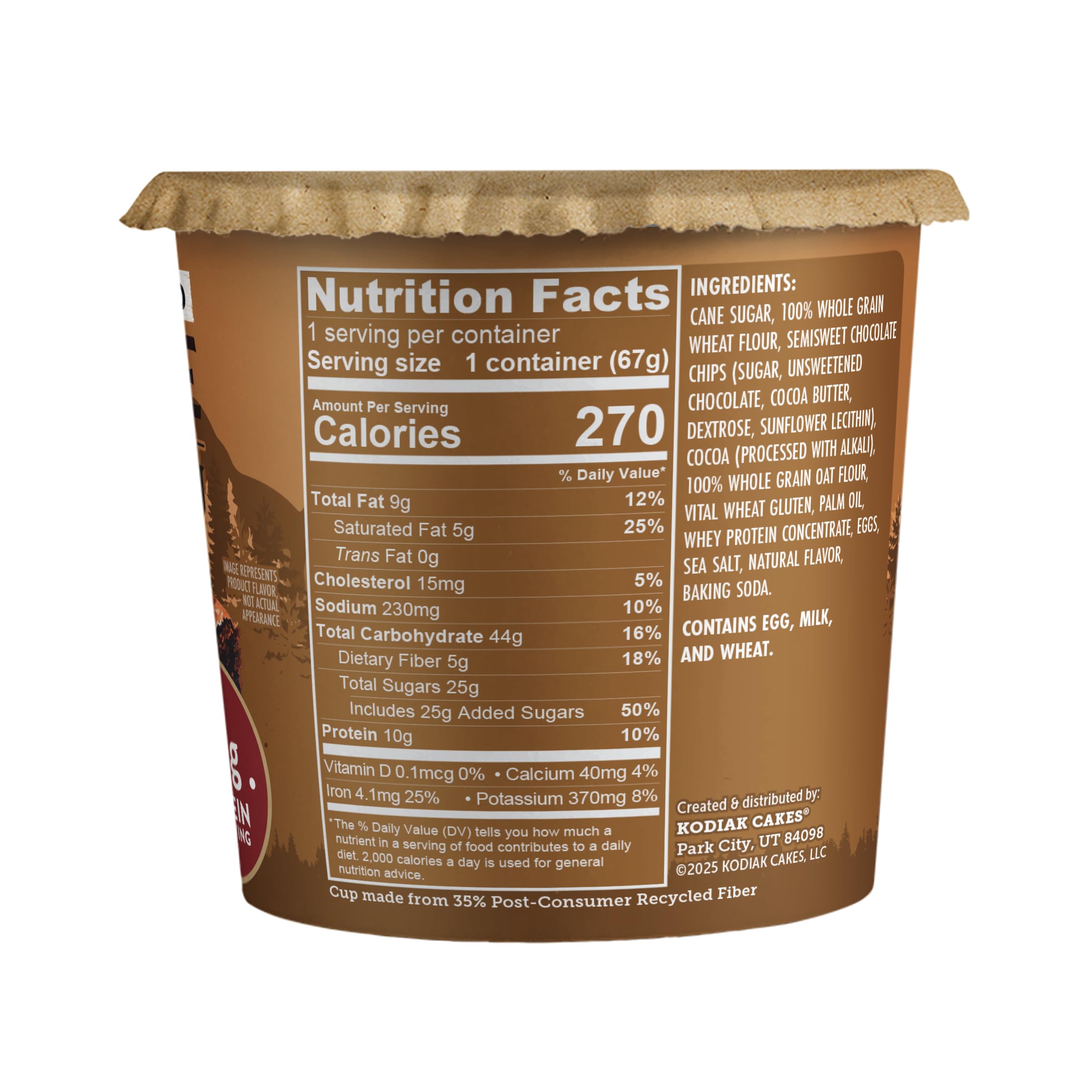 Kodiak Cakes Brownie Power Cup - 100% Whole Grain, High Protein Cup Brownie - Chocolate Fudge Brownie Power Cup, 2.36 Ounce (Pack of 12) (Packaging May Vary)