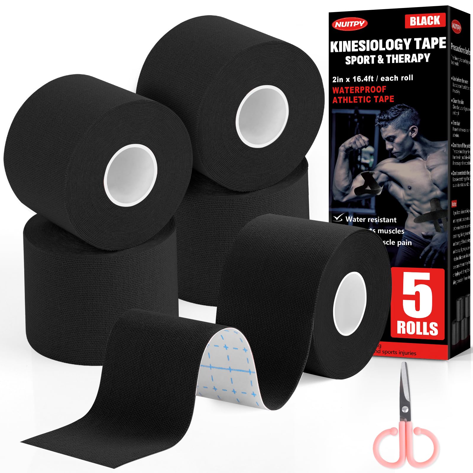 5 Rolls Kinesiology Tape 2 inch x 16 4 Feet Waterproof Athletic Tape Uncut Kinetic Tape Muscle Tape