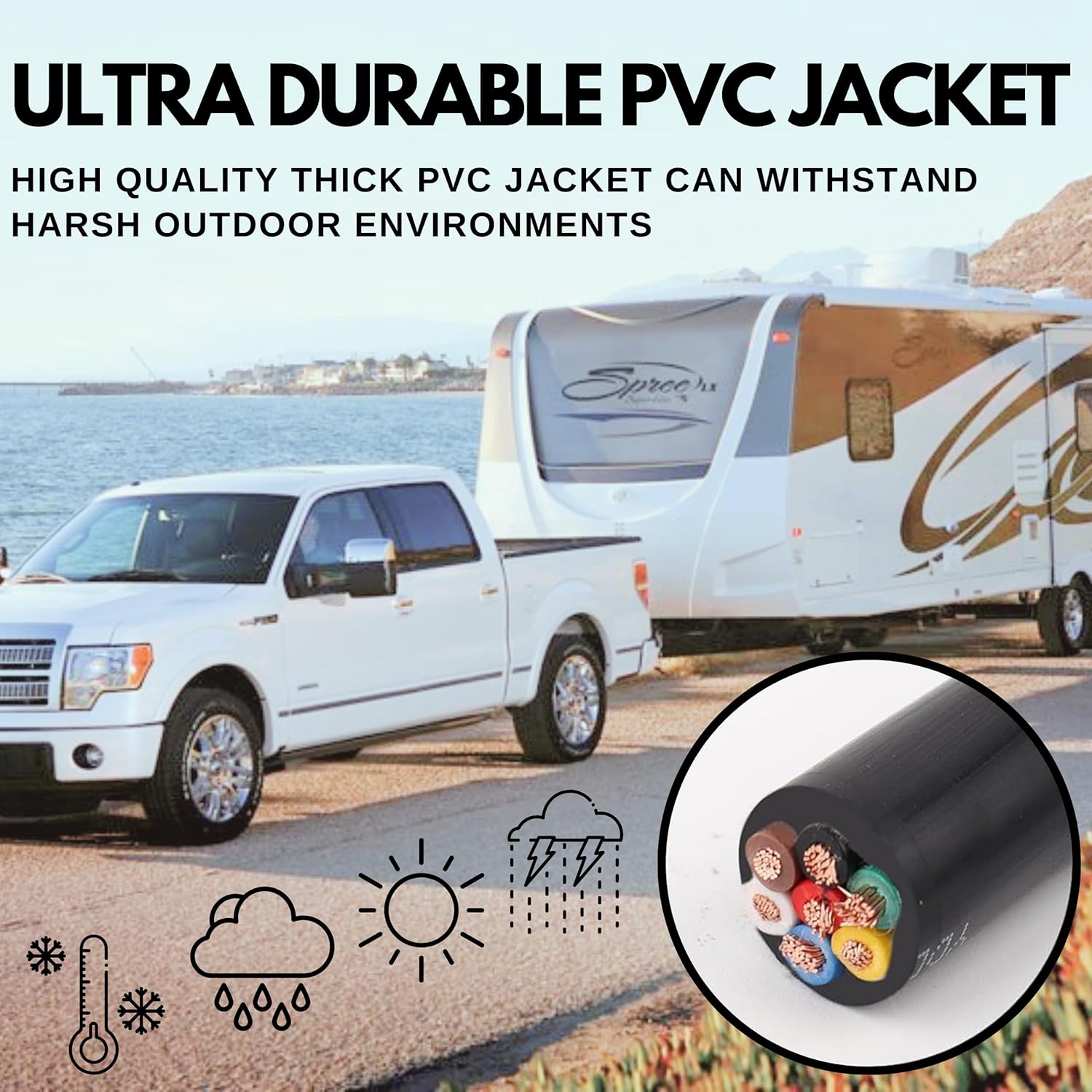 [ALL STAR TRUCK PARTS] Heavy Duty 14 Gauge 7 Way Conductor Wire RV Trailer Cable Cord Insulated Stranded Pure Copper 100% Copper Conductor, Color Coded PC P2 DOT FMVSS 108/SAE Approved (50 FT ROLL)