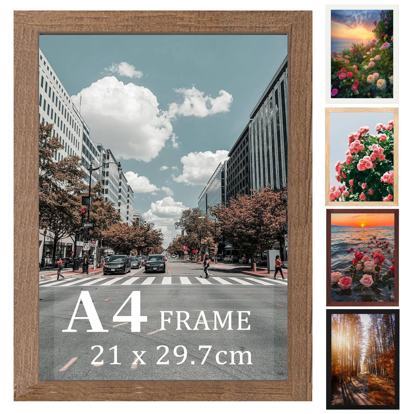 A4 Picture Frame, Wooden Photo Frame, Versatile Black Frame with Safe Perspex Front & Wall Hanging Hooks