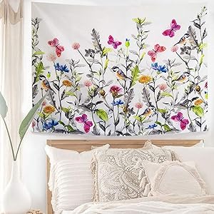 FairDew Floral Tapestry Wall Hanging Nature for Bedroom Living Room Décor Plants Wild Flowers Butterfly Scenery Tapestry Wall Art Blanket Decorations for Girls College Dorm