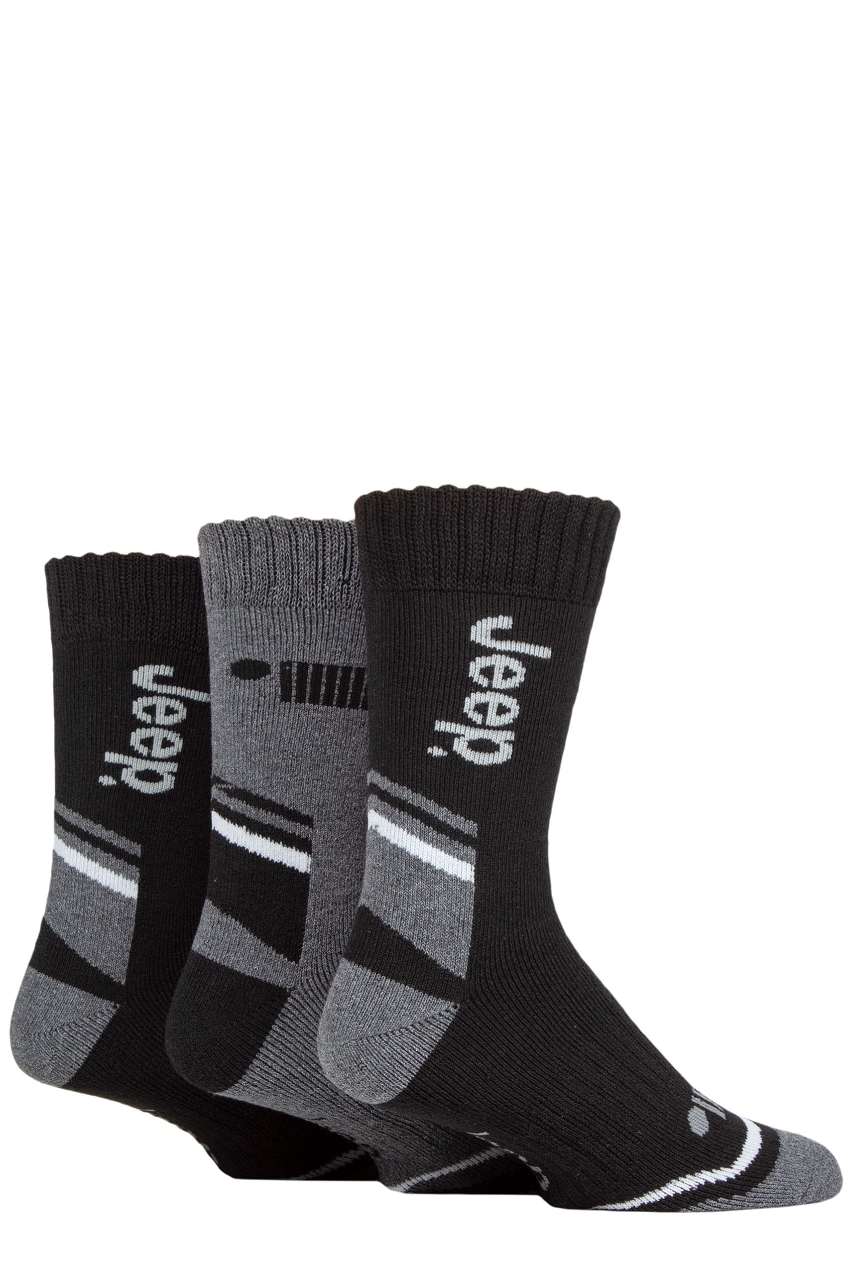 Jeep Mens Performance Poly Cotton Boot Socks Pack of 3 Black/Charcoal/Grey 6-11