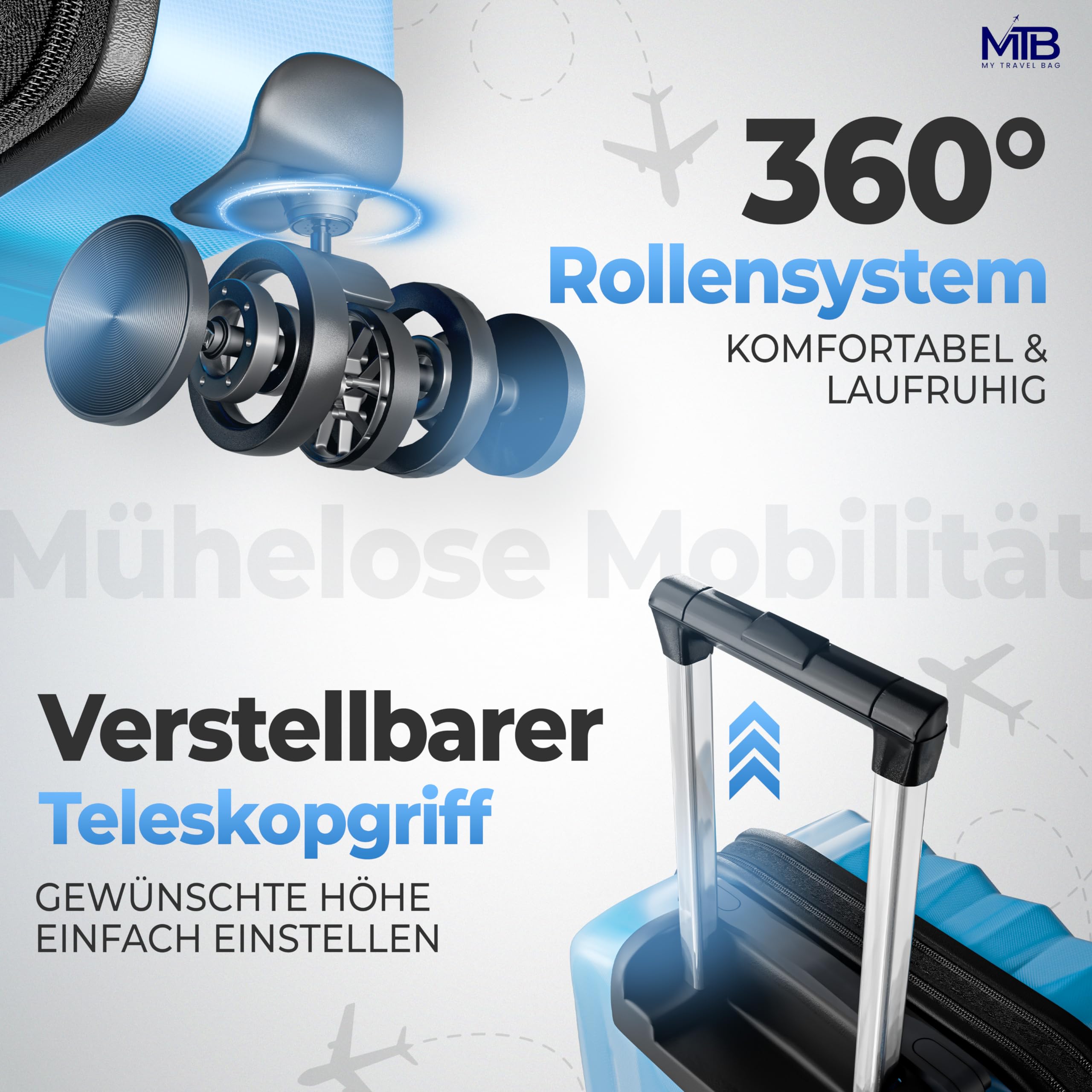 Hartschalen-Koffer Trolley ABS Reisekoffer 4 Zwillingsrollen (Handgepäck-Mittel-Groß-Set) + 5cm Dehnungsfuge (Rose-Gold, Großer Koffer (75cm))