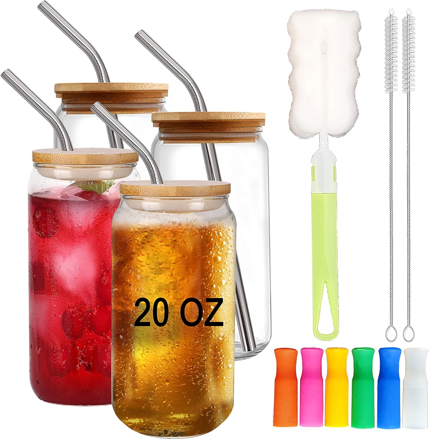 Dingfeng 20 OZ Beer Can Glass Cups with Lids and Straw