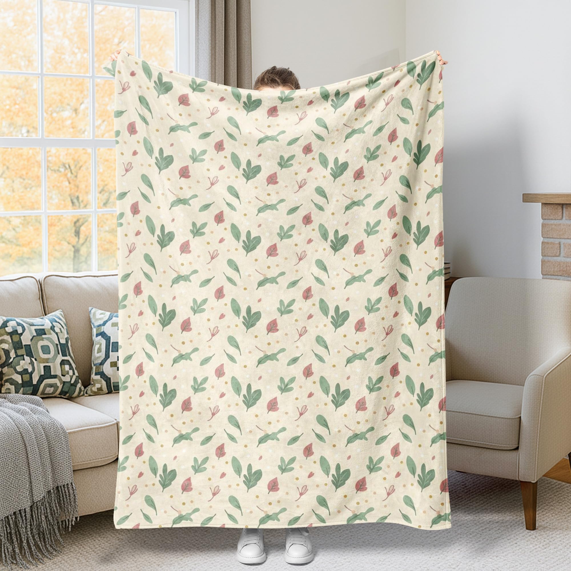 Jeté de lit molleton premium motif fleurs botaniques chic