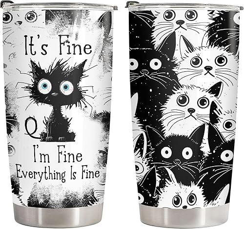 Vista 11 de 34HD Vaso de gato de terror con tapa, taza de café aislada al vacío de acero inoxidable de 20 onzas con gatito, taza de película de terror, regalos