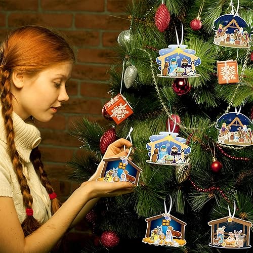 Miniatura 6 de Glenmal 32 hojas de calcomanías de belén para niños, manualidades religiosas de Navidad, calcomanías con cartón y cuerda para recuerdos de fiesta,