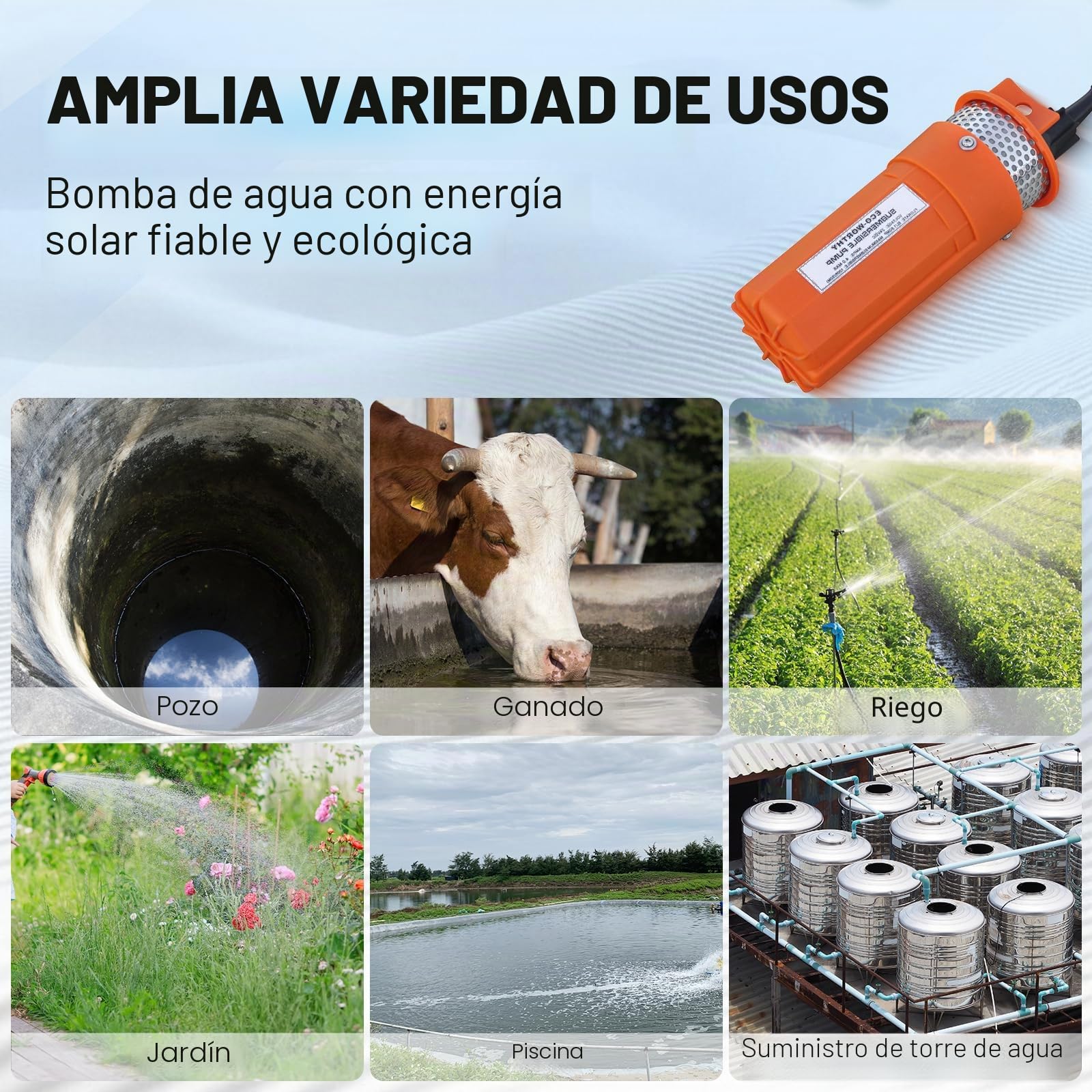 DCHOUSE Bomba Solar 12V para Pozo Profundo, Bomba Sumergible 96W con Panel Solar 100W, Ideal para Riego y Suministro de Agua