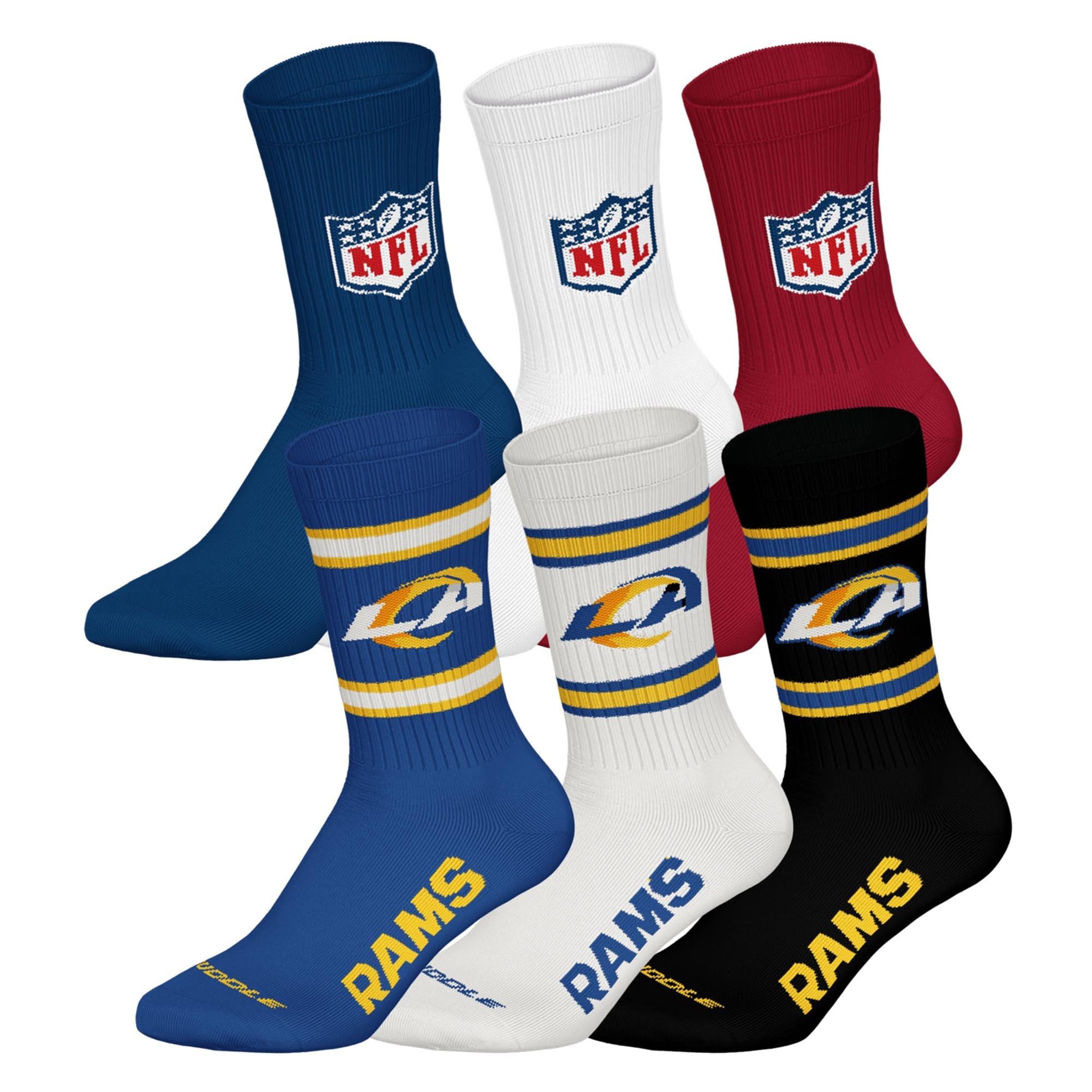 NFL Unisex Team Crew Socks, LA Rams, Mix, 39-42, Pack of 6