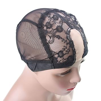 Ryalan Middle U Part Wig Caps with Adjustable Strap for Making Wigs Hair Net Free Size Black Dome Mesh Wig Cap for Women (1 U Part Wig Cap with 3 Wig Comb)